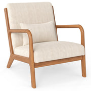 Accent Chair Corduroy Upholstered Lounge Chair with Lumbar Pillow-Beige-Accent Chairs-DECOROLALA