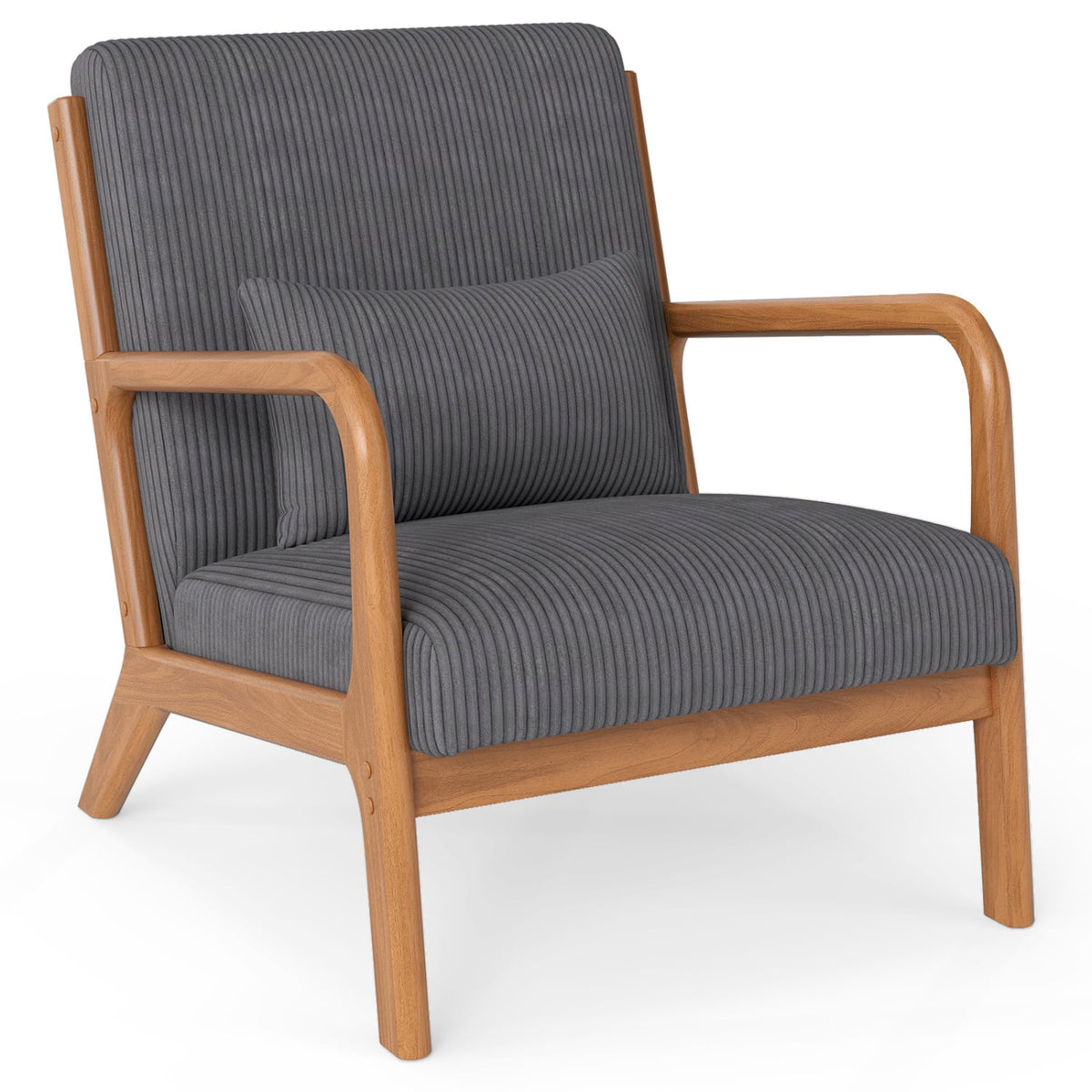 Accent Chair Corduroy Upholstered Lounge Chair with Lumbar Pillow-Gray-Accent Chairs-DECOROLALA