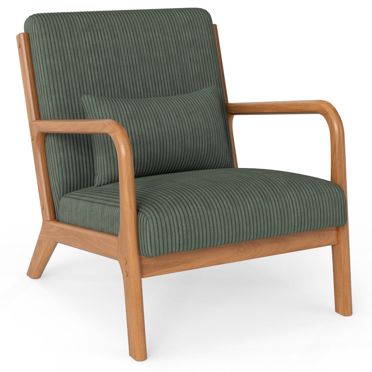 Accent Chair Corduroy Upholstered Lounge Chair with Lumbar Pillow-Green-Accent Chairs-DECOROLALA