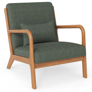 Accent Chair Corduroy Upholstered Lounge Chair with Lumbar Pillow-Green-Accent Chairs-DECOROLALA