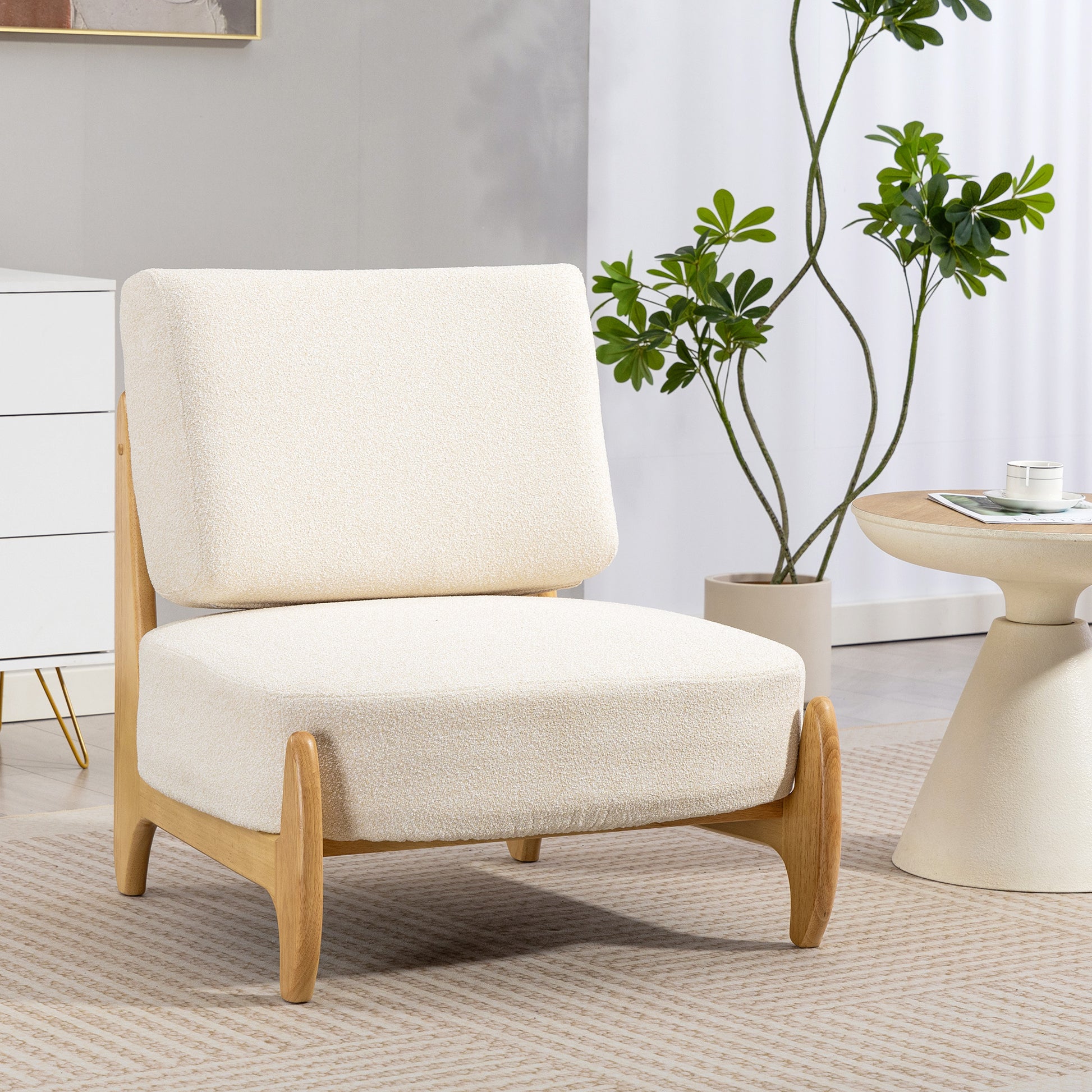Accent Chair - Cream White Chenille-DECOROLALA