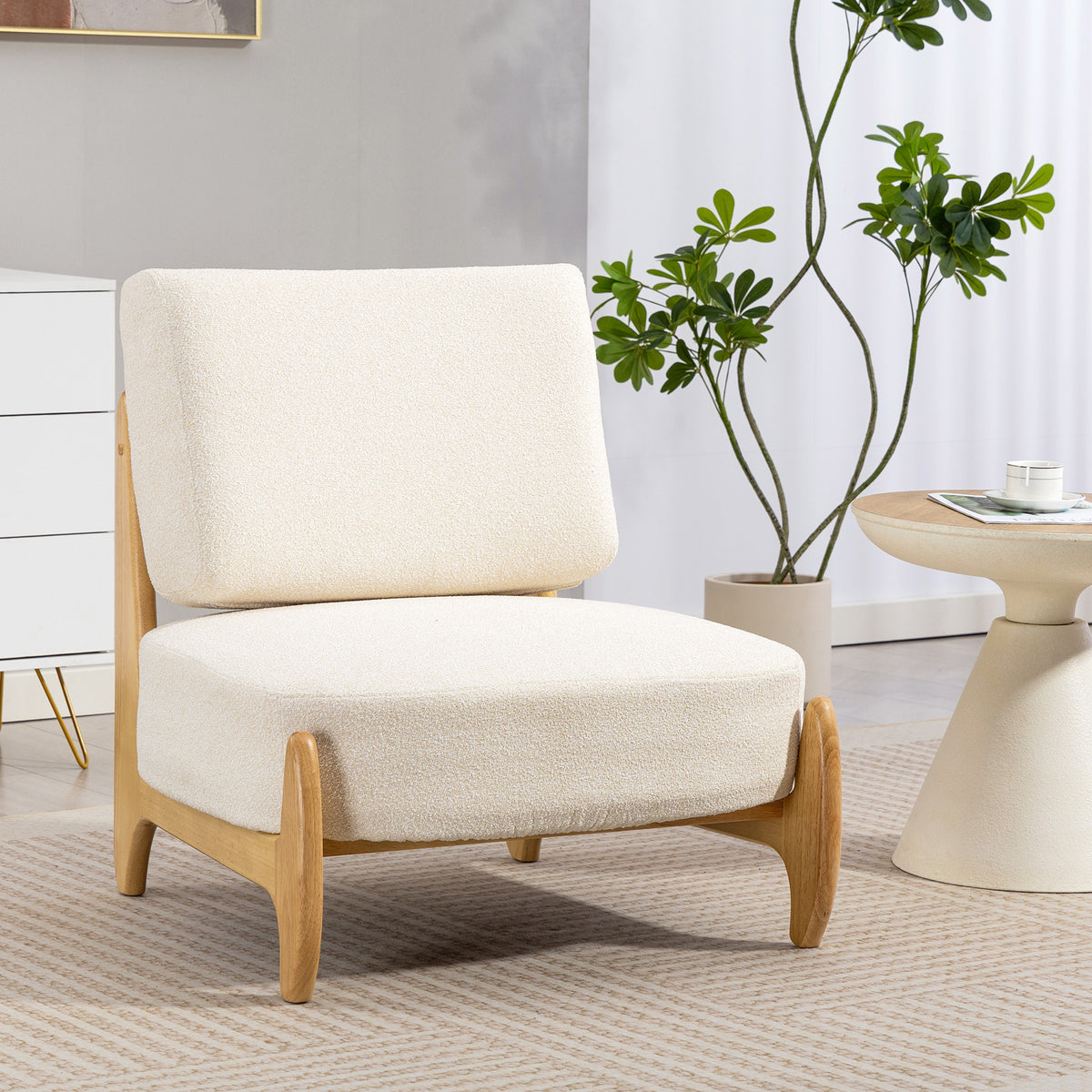 Accent Chair - Cream White Chenille-Accent Chairs-DECOROLALA