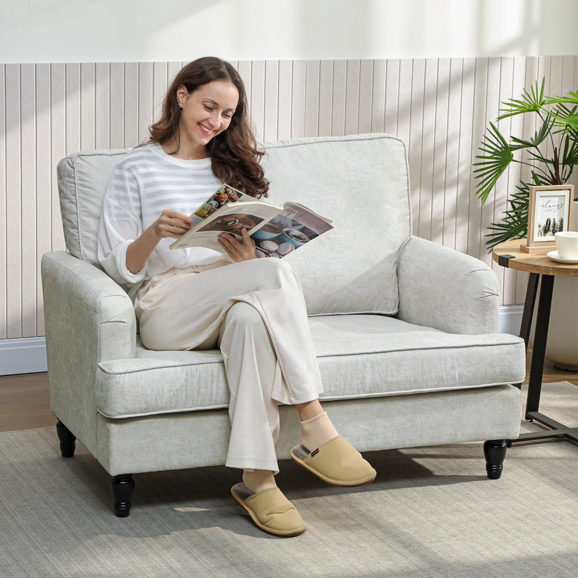 Accent Chair - Cream White Leathaire-DECOROLALA