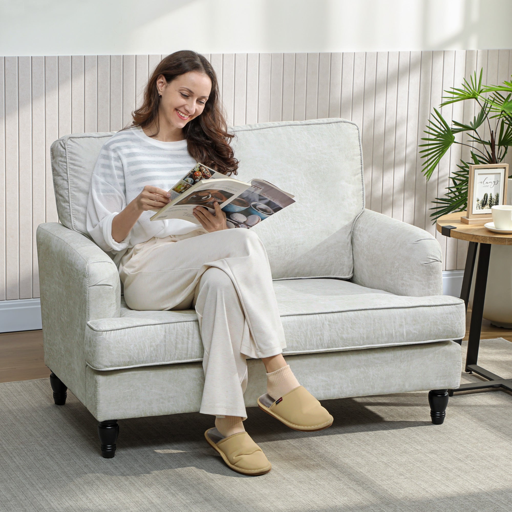 Accent Chair - Cream White Leathaire-DECOROLALA