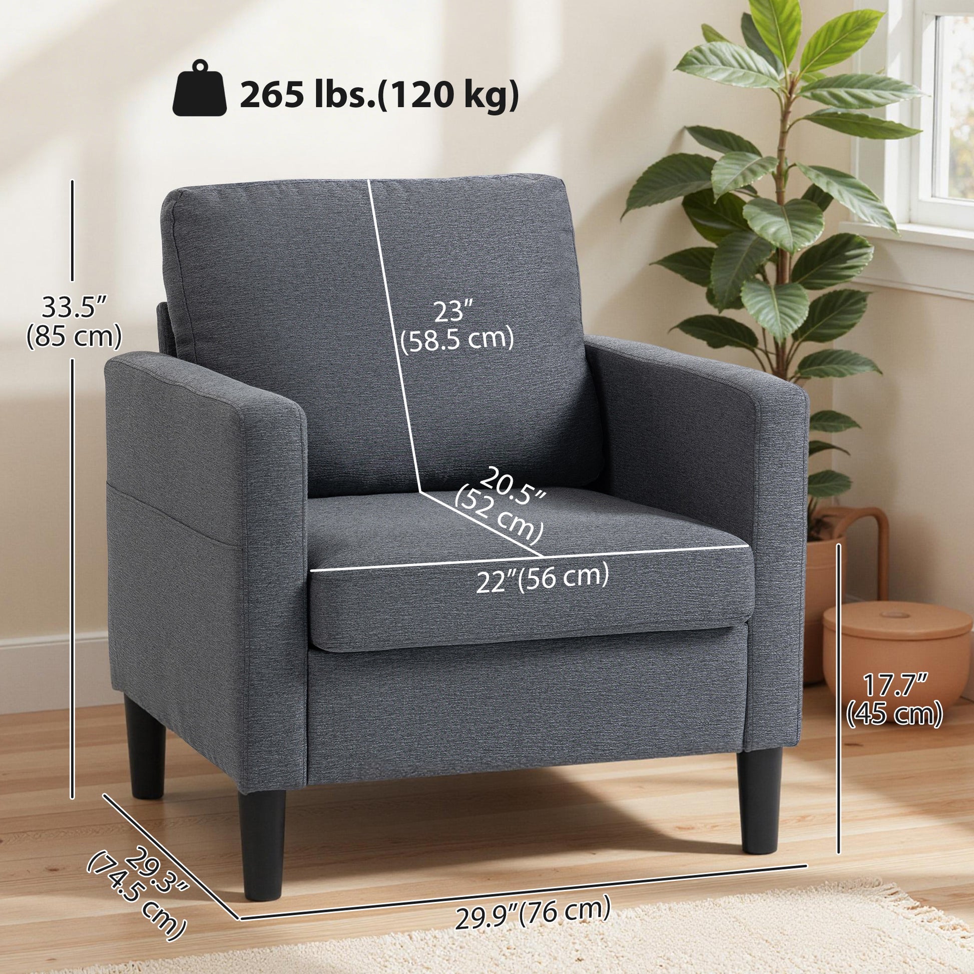 Accent Chair Dark Grey Linen 29.9"W-DECOROLALA