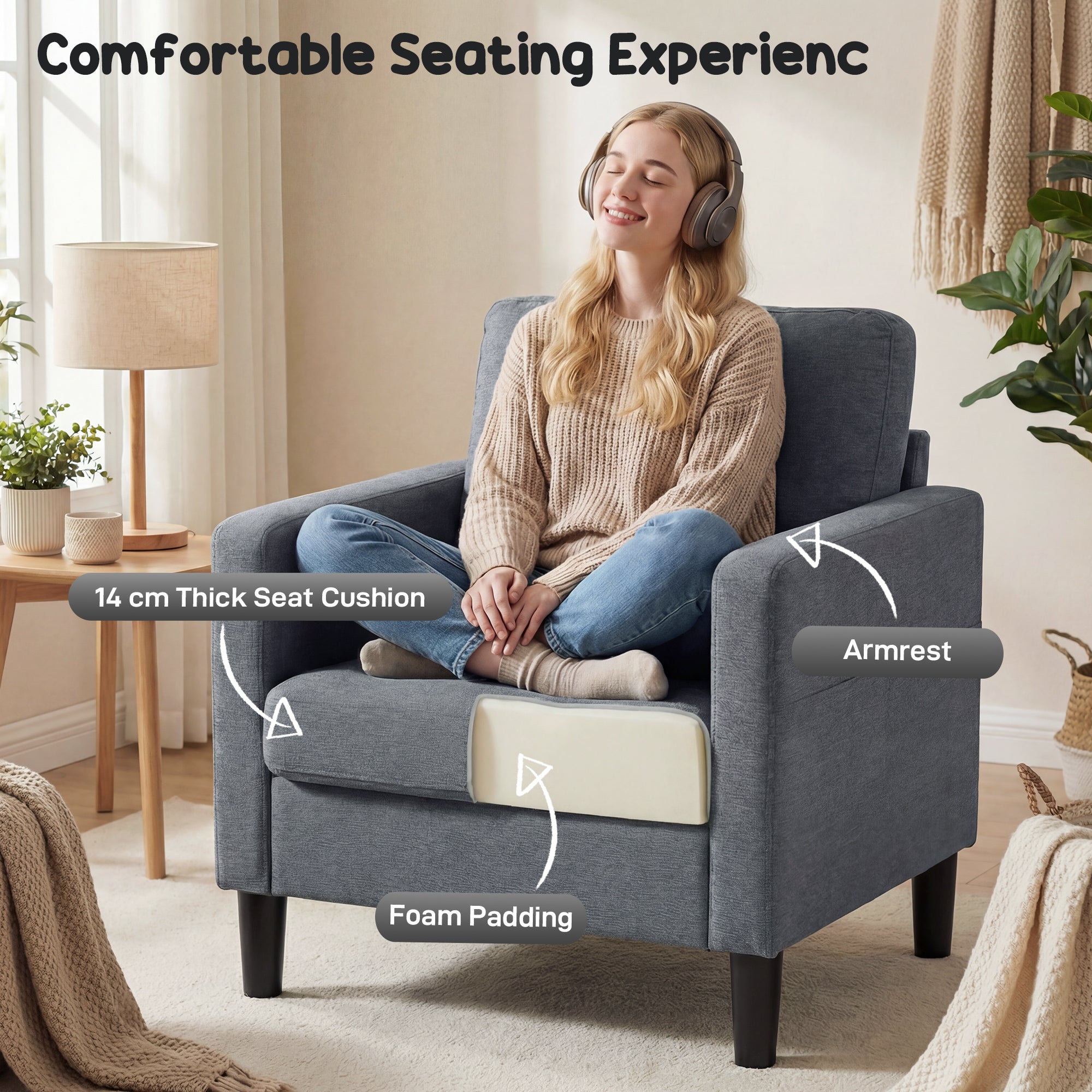 Accent Chair Dark Grey Linen 29.9"W-DECOROLALA