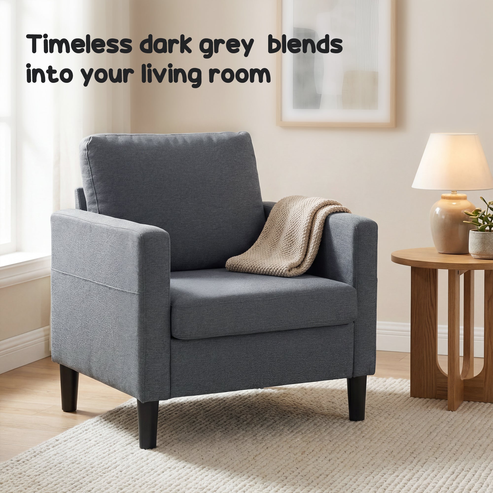 Accent Chair Dark Grey Linen 29.9"W-DECOROLALA