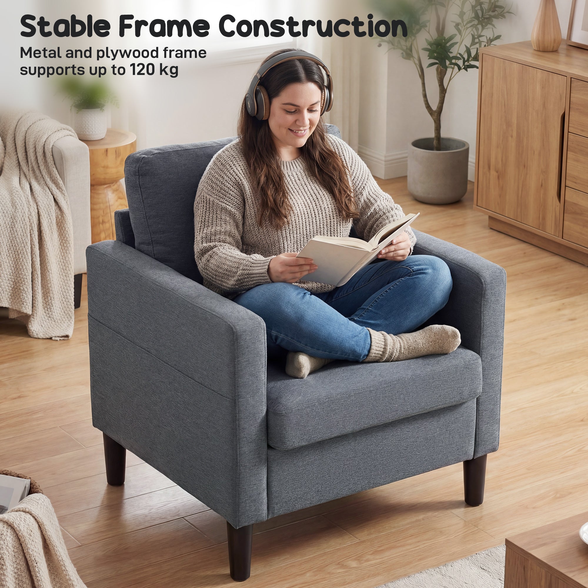 Accent Chair Dark Grey Linen 29.9"W-DECOROLALA