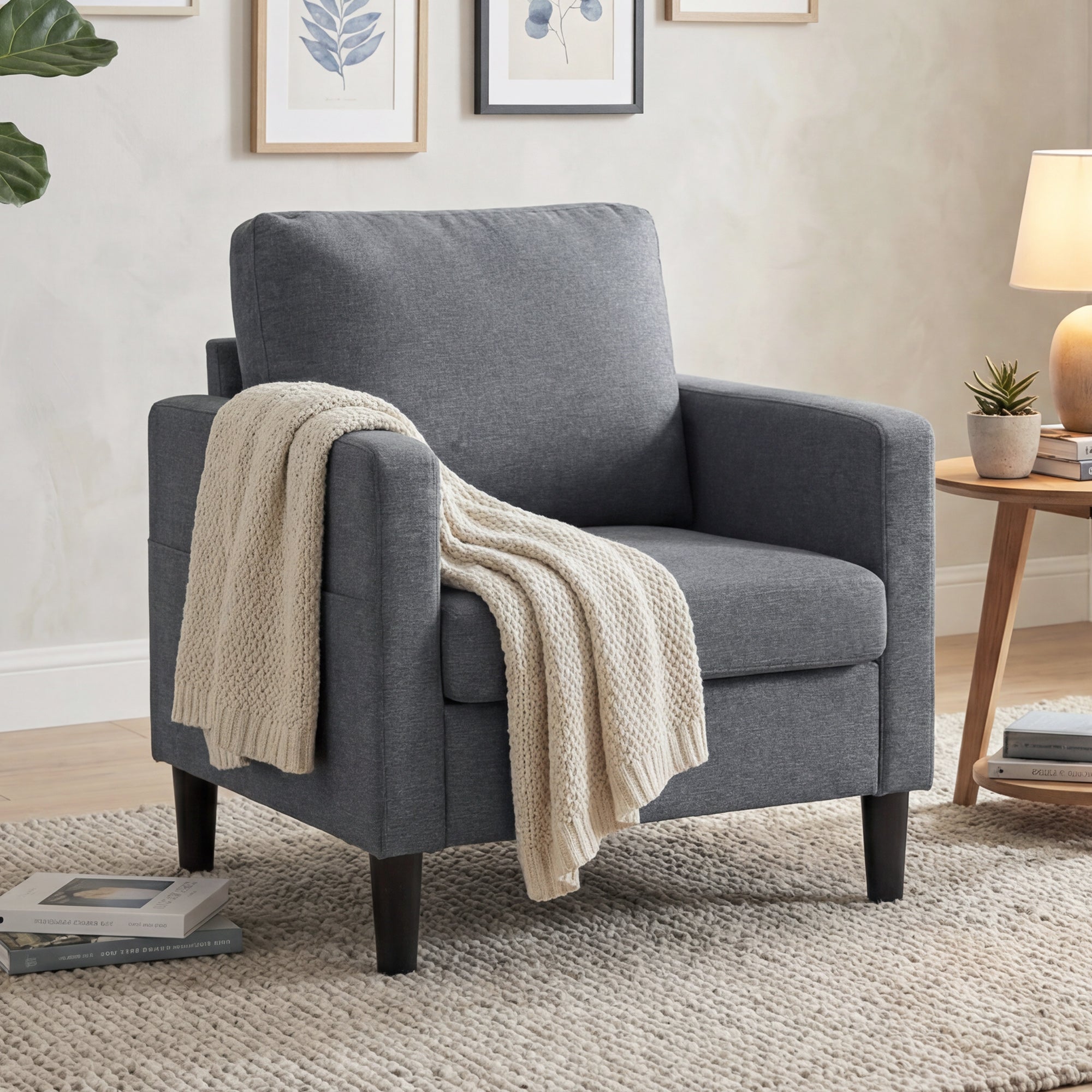 Accent Chair Dark Grey Linen 29.9"W-DECOROLALA
