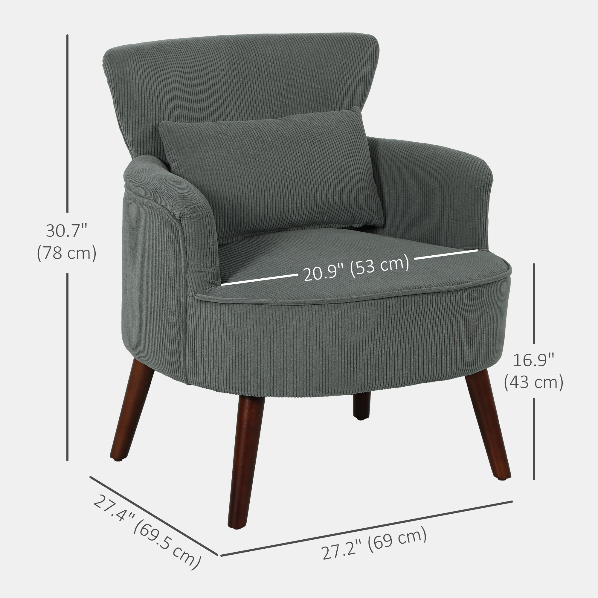Accent Chair - Grey Corduroy Wingback-DECOROLALA