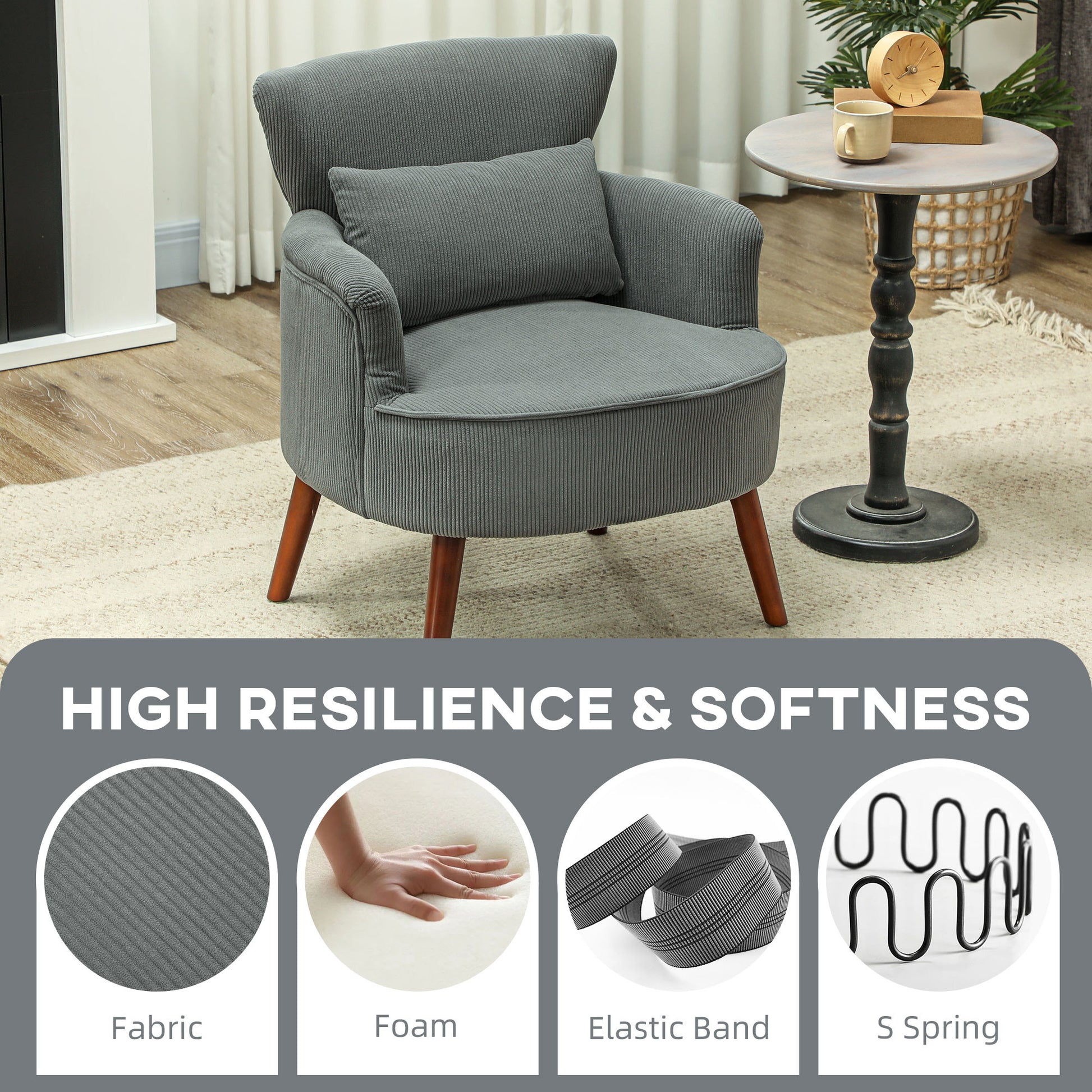 Accent Chair - Grey Corduroy Wingback-DECOROLALA