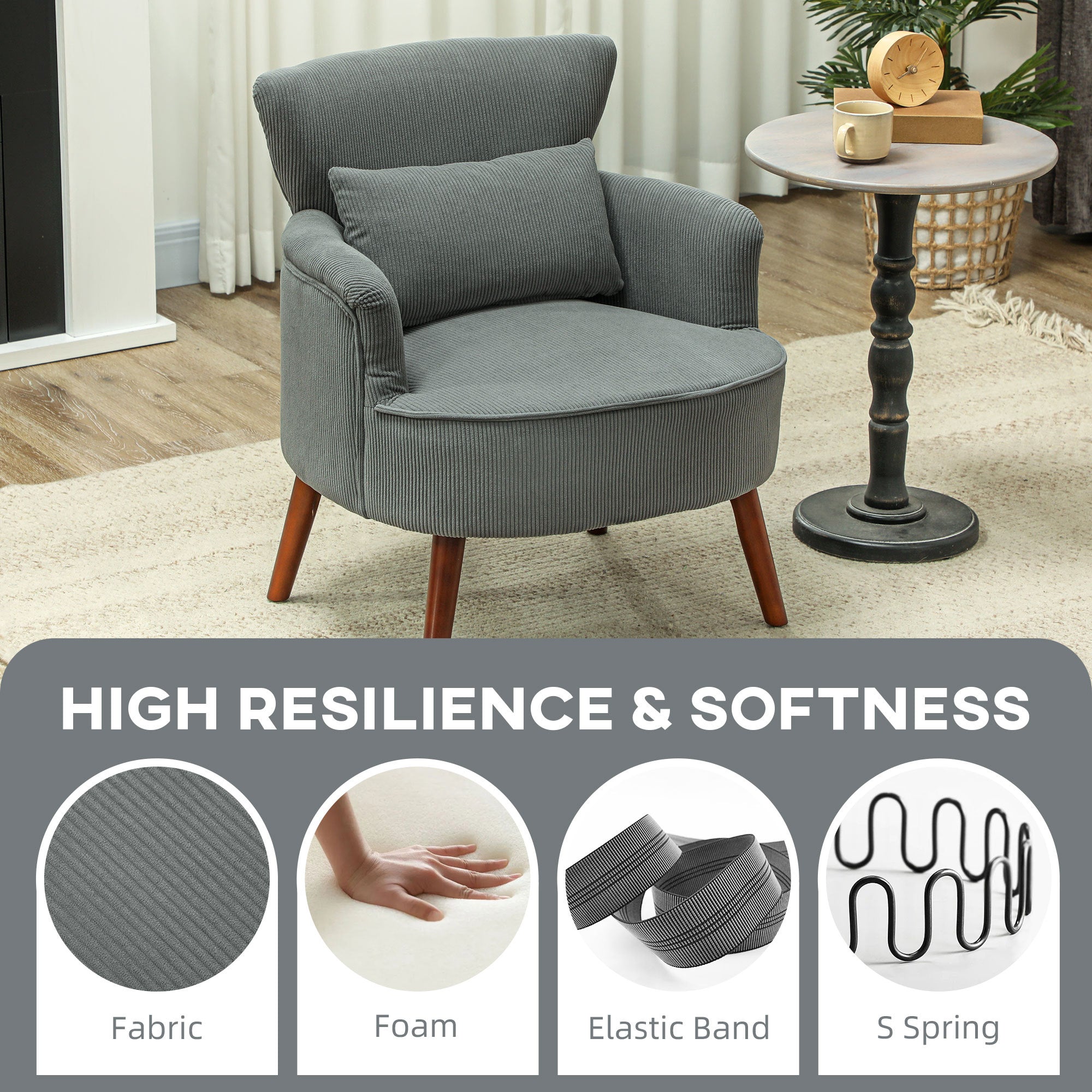 Accent Chair - Grey Corduroy Wingback-DECOROLALA