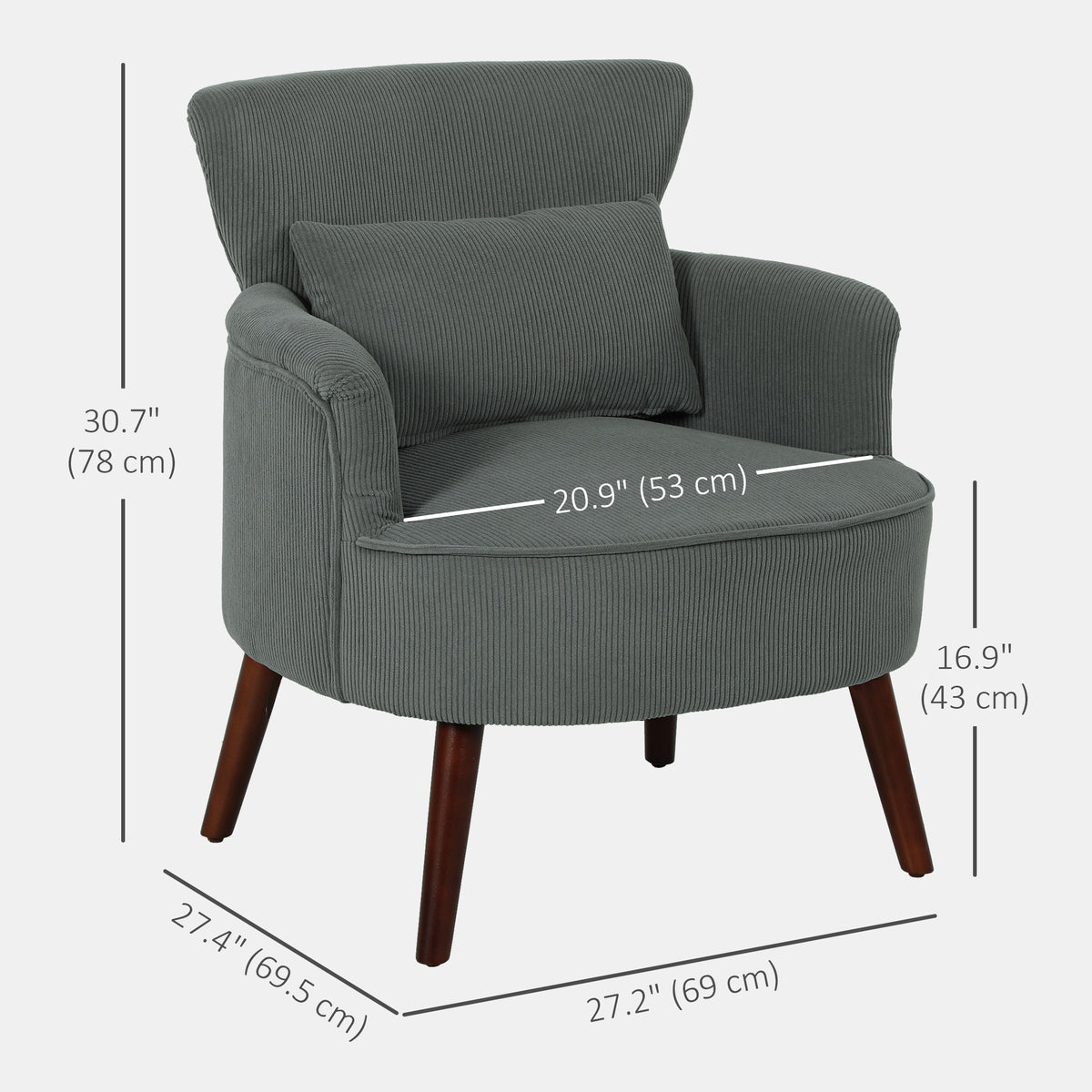 Accent Chair - Grey Corduroy Wingback-DECOROLALA