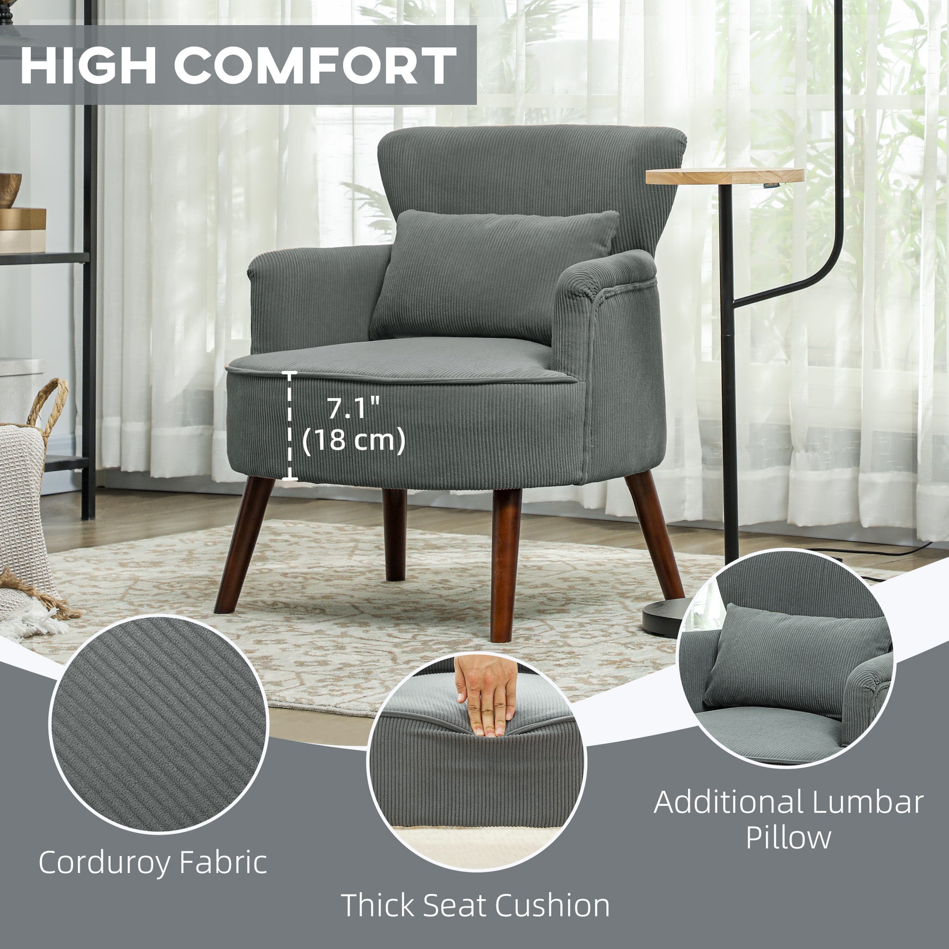 Accent Chair - Grey Corduroy Wingback-DECOROLALA