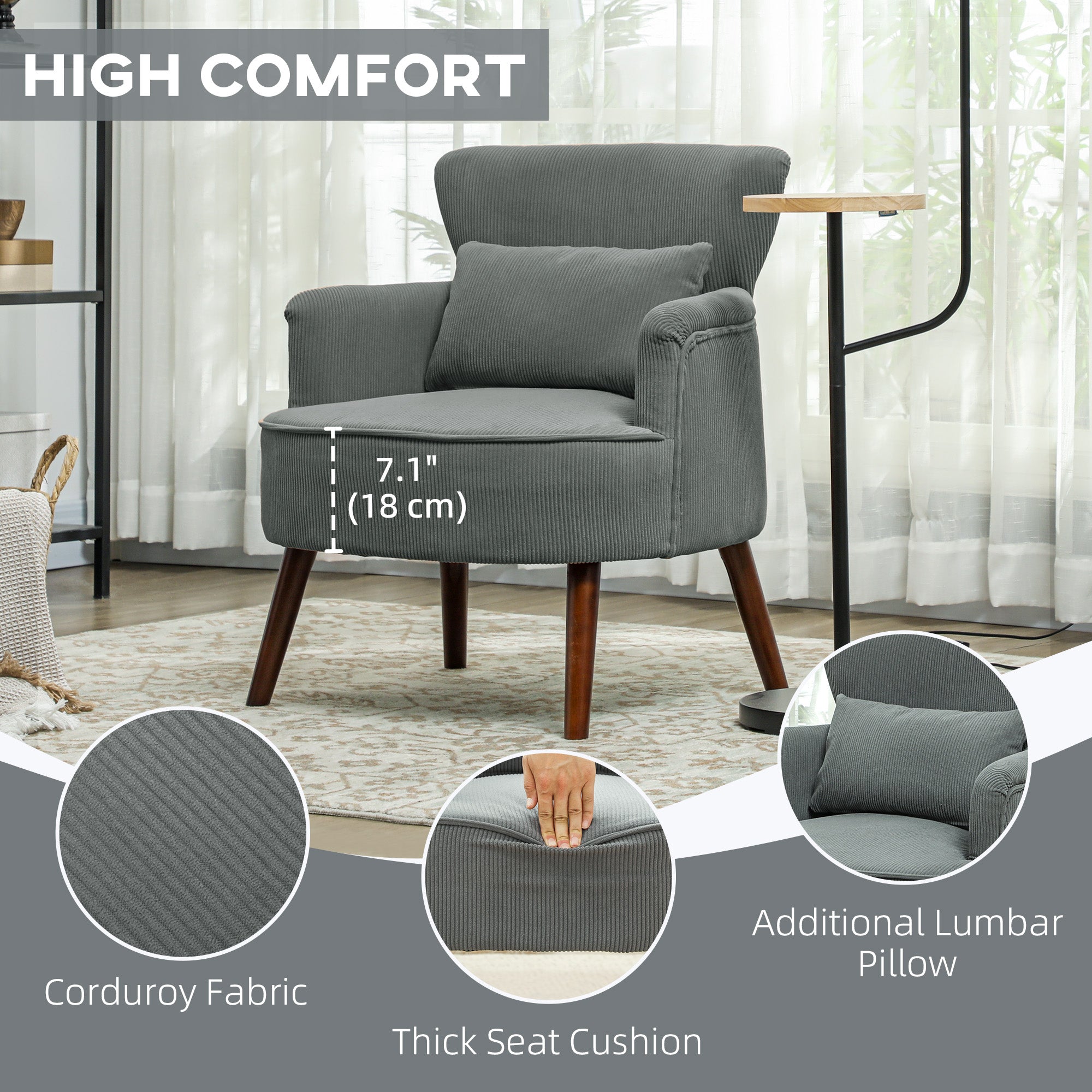 Accent Chair - Grey Corduroy Wingback-DECOROLALA