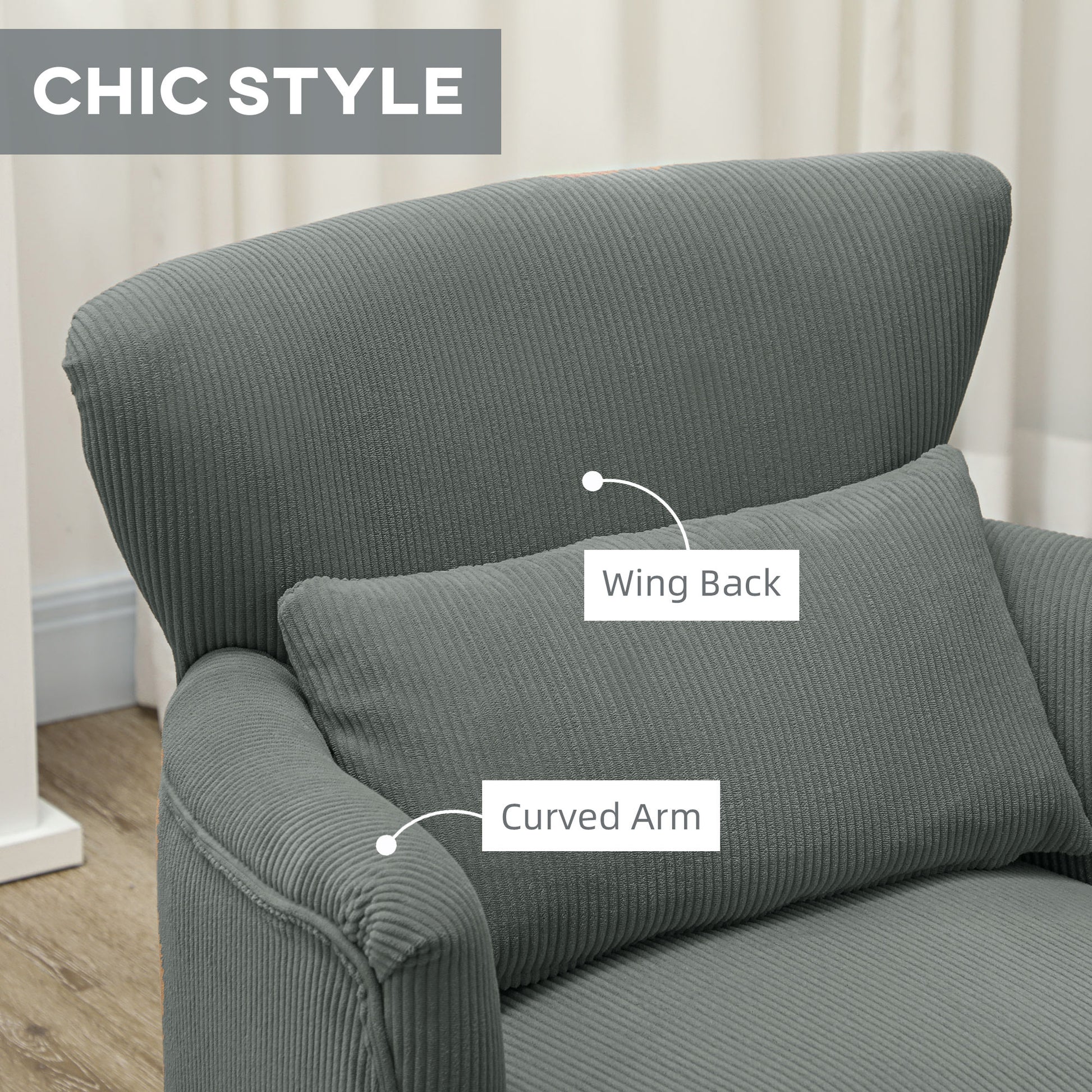 Accent Chair - Grey Corduroy Wingback-DECOROLALA