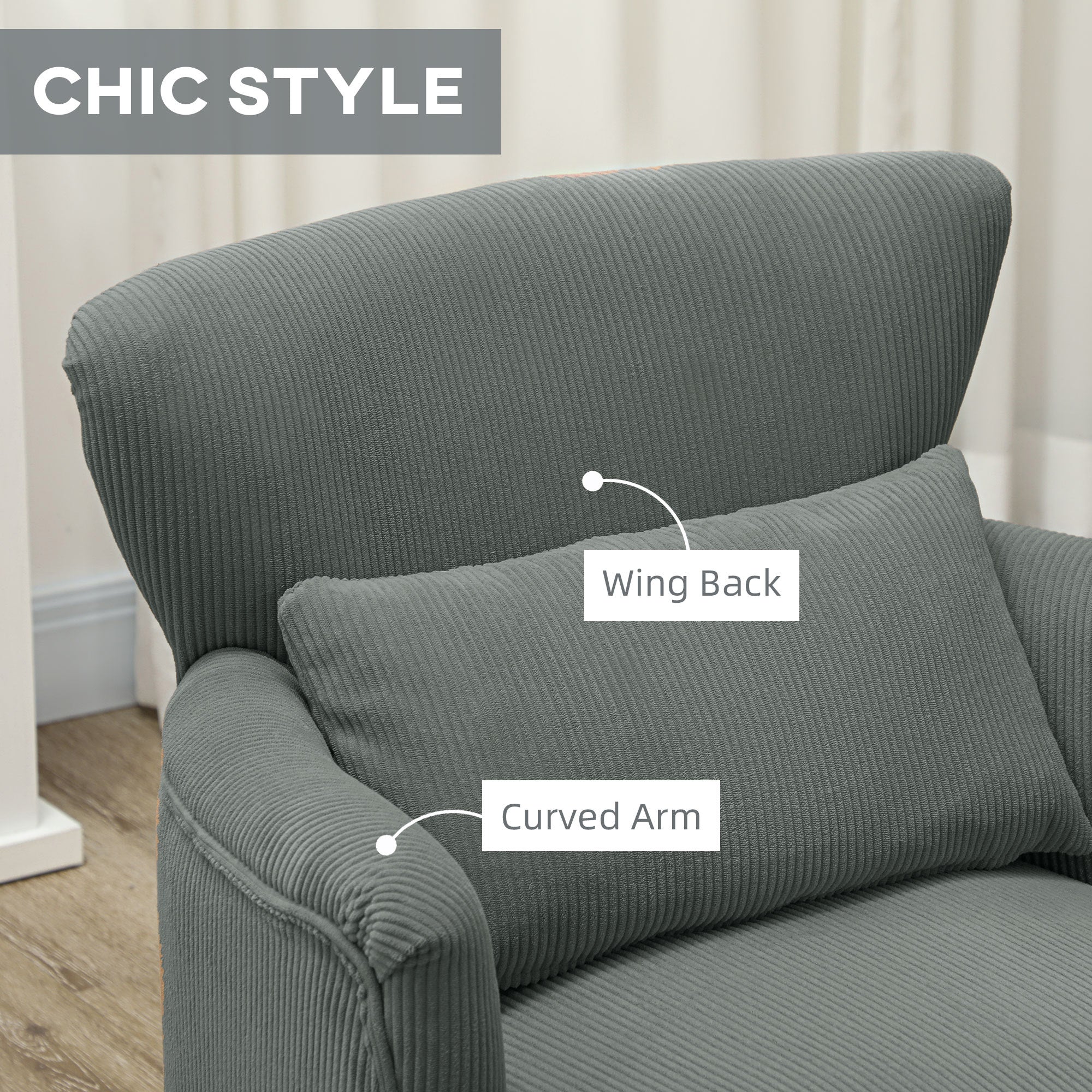 Accent Chair - Grey Corduroy Wingback-DECOROLALA