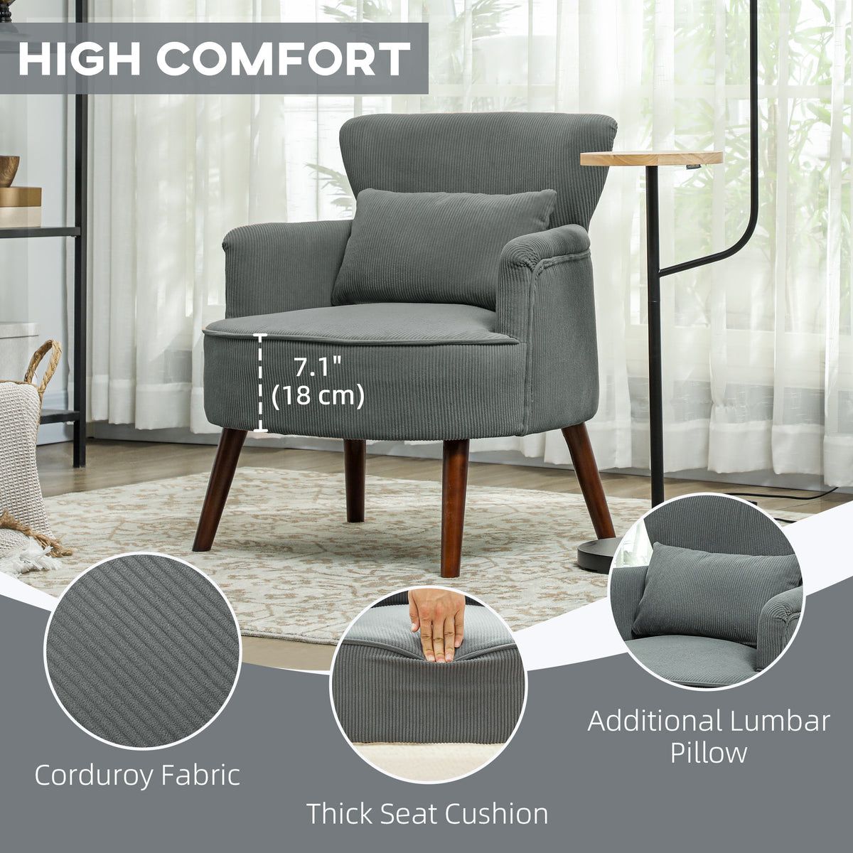 Accent Chair - Grey Corduroy Wingback-DECOROLALA