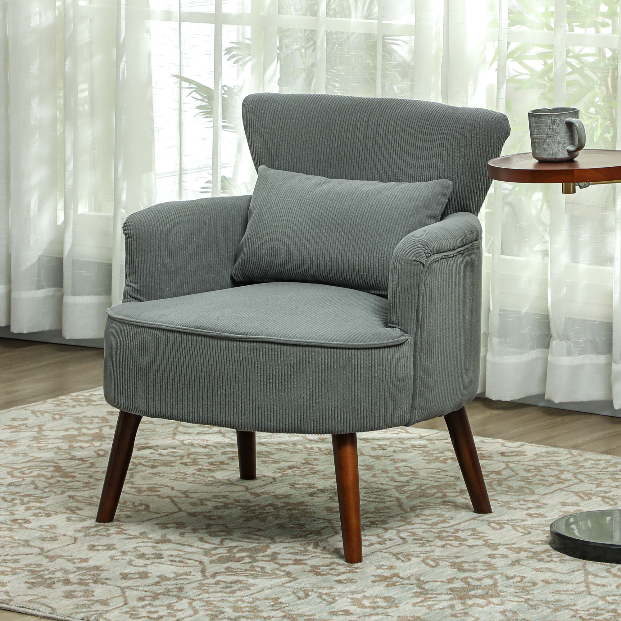 Accent Chair - Grey Corduroy Wingback-DECOROLALA