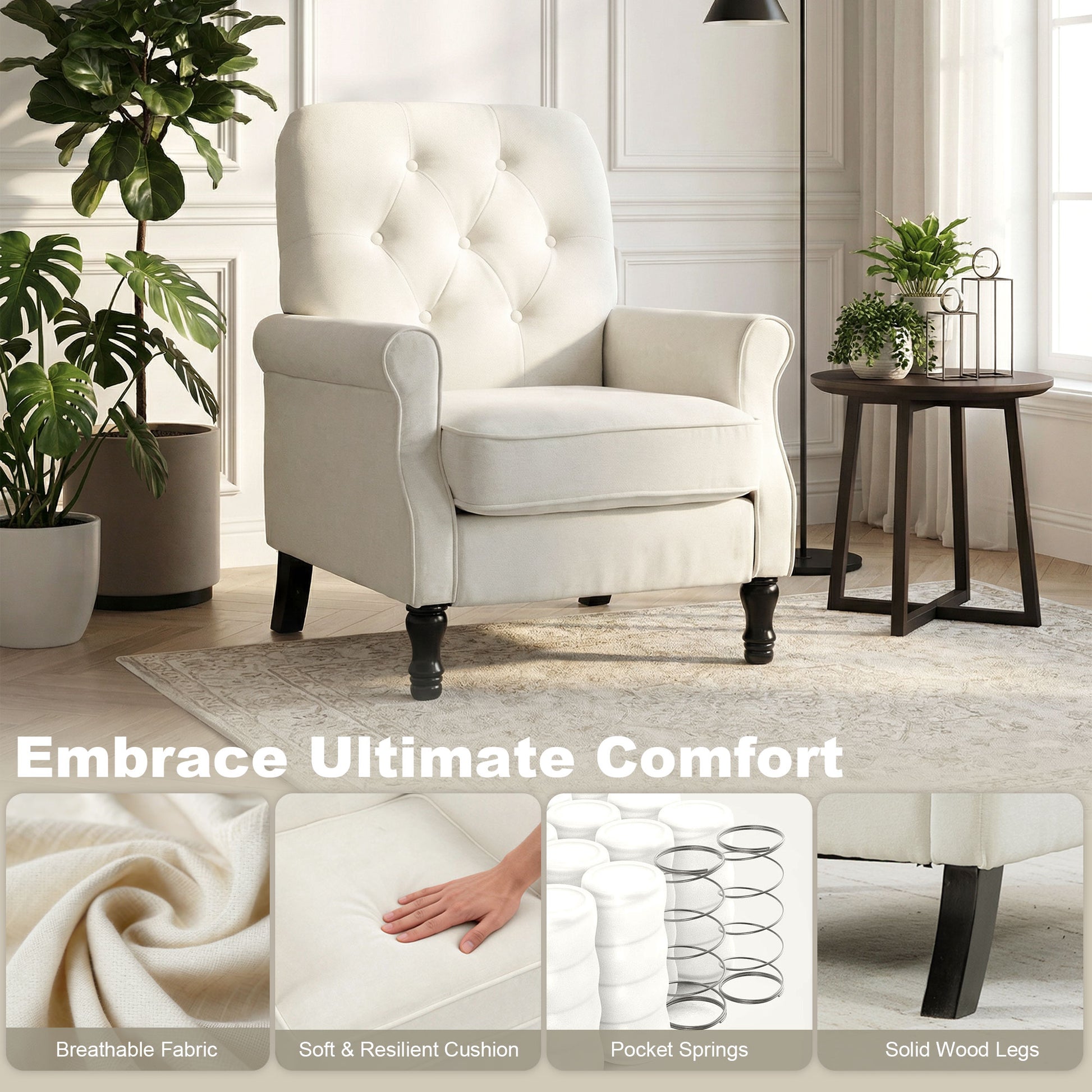 Accent Chair Mid-Century Modern Armchair Cream-DECOROLALA