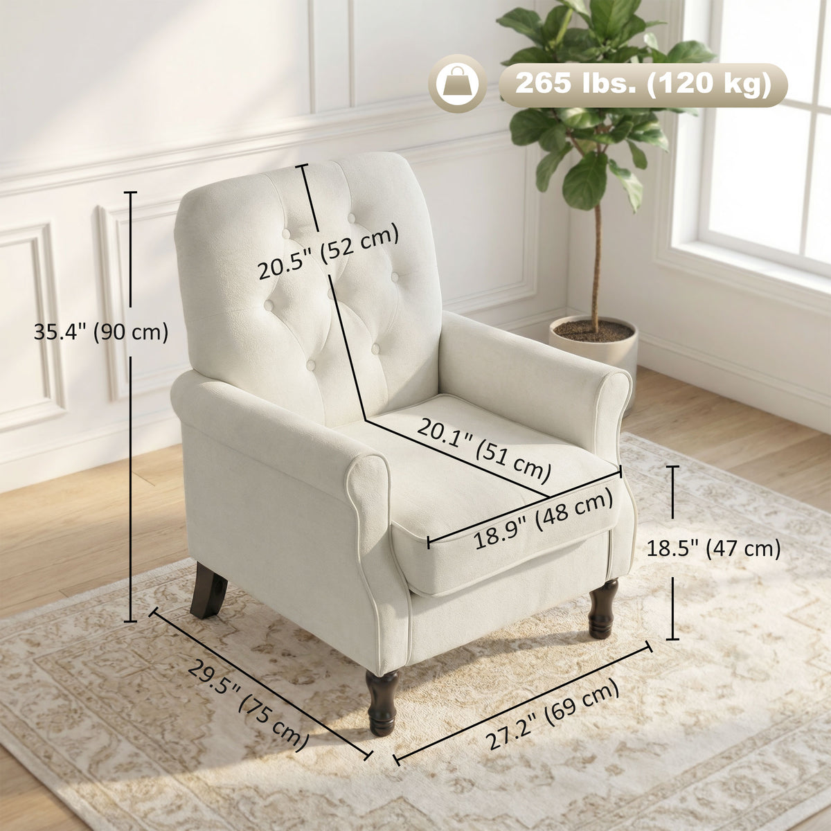 Accent Chair Mid-Century Modern Armchair Cream-DECOROLALA