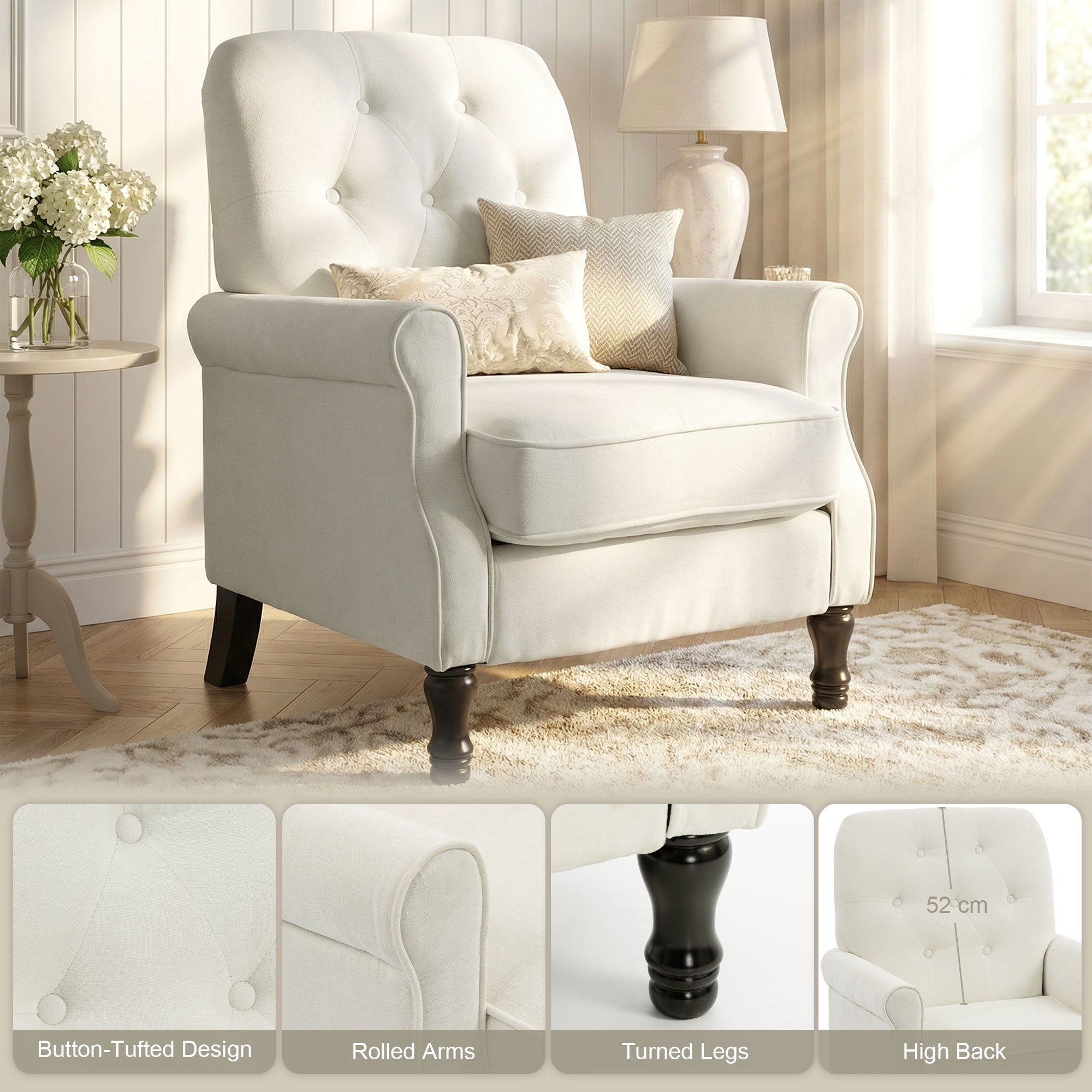 Accent Chair Mid-Century Modern Armchair Cream-DECOROLALA