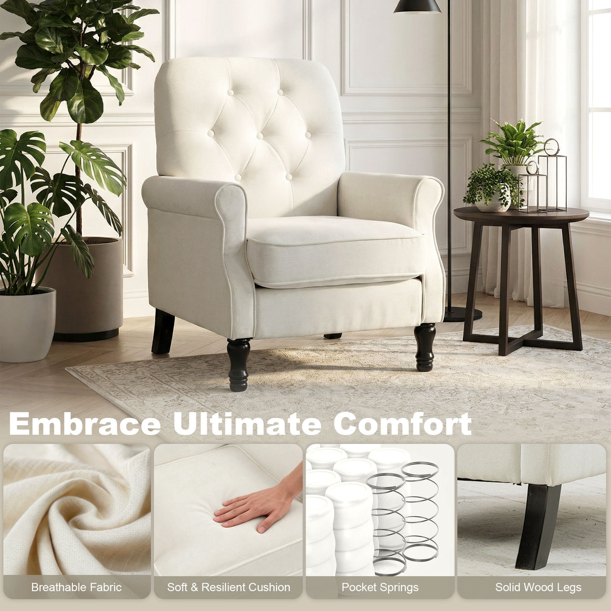 Accent Chair Mid-Century Modern Armchair Cream-DECOROLALA