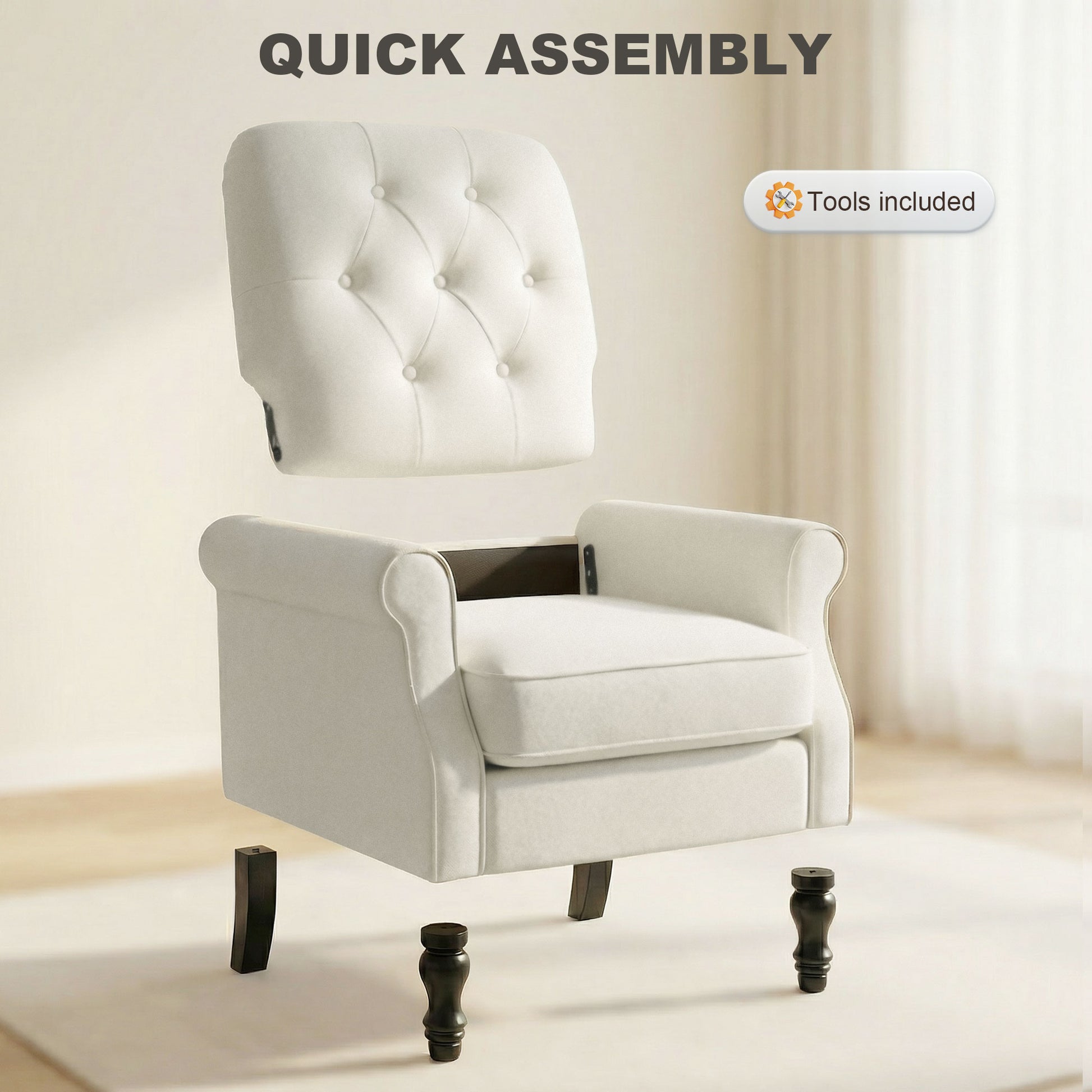 Accent Chair Mid-Century Modern Armchair Cream-DECOROLALA