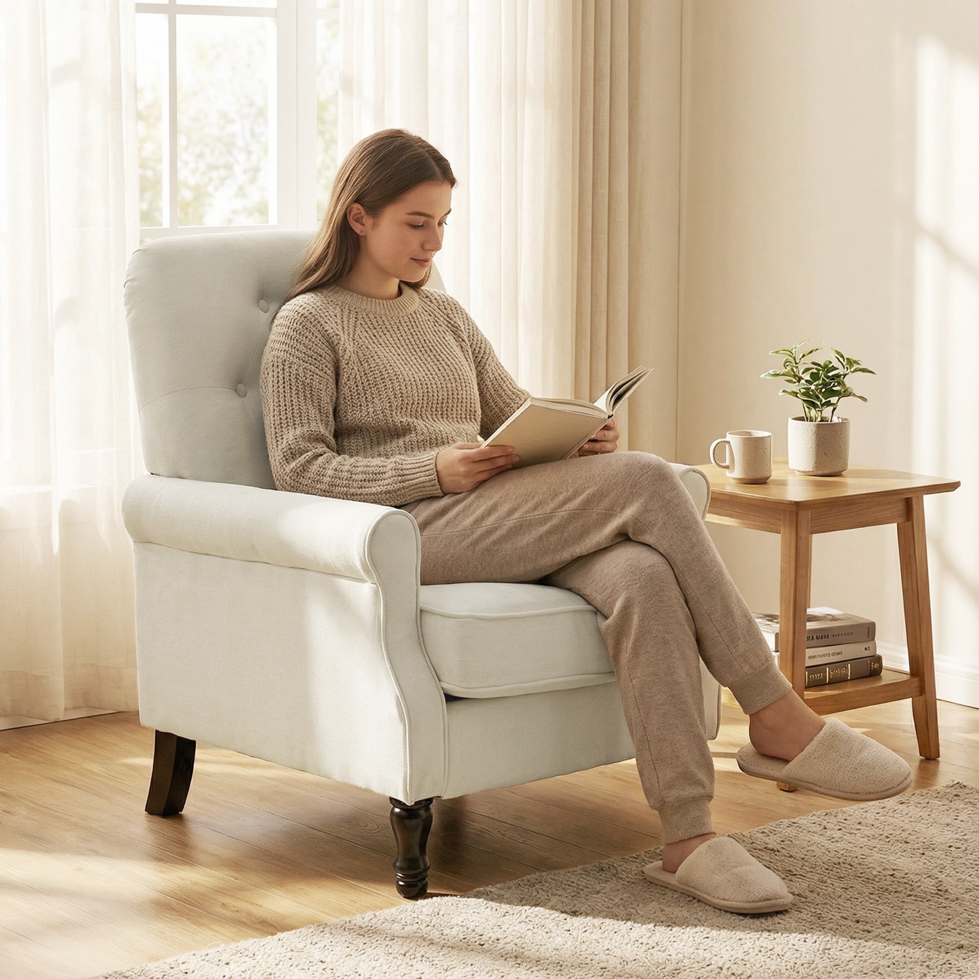 Accent Chair Mid-Century Modern Armchair Cream-DECOROLALA