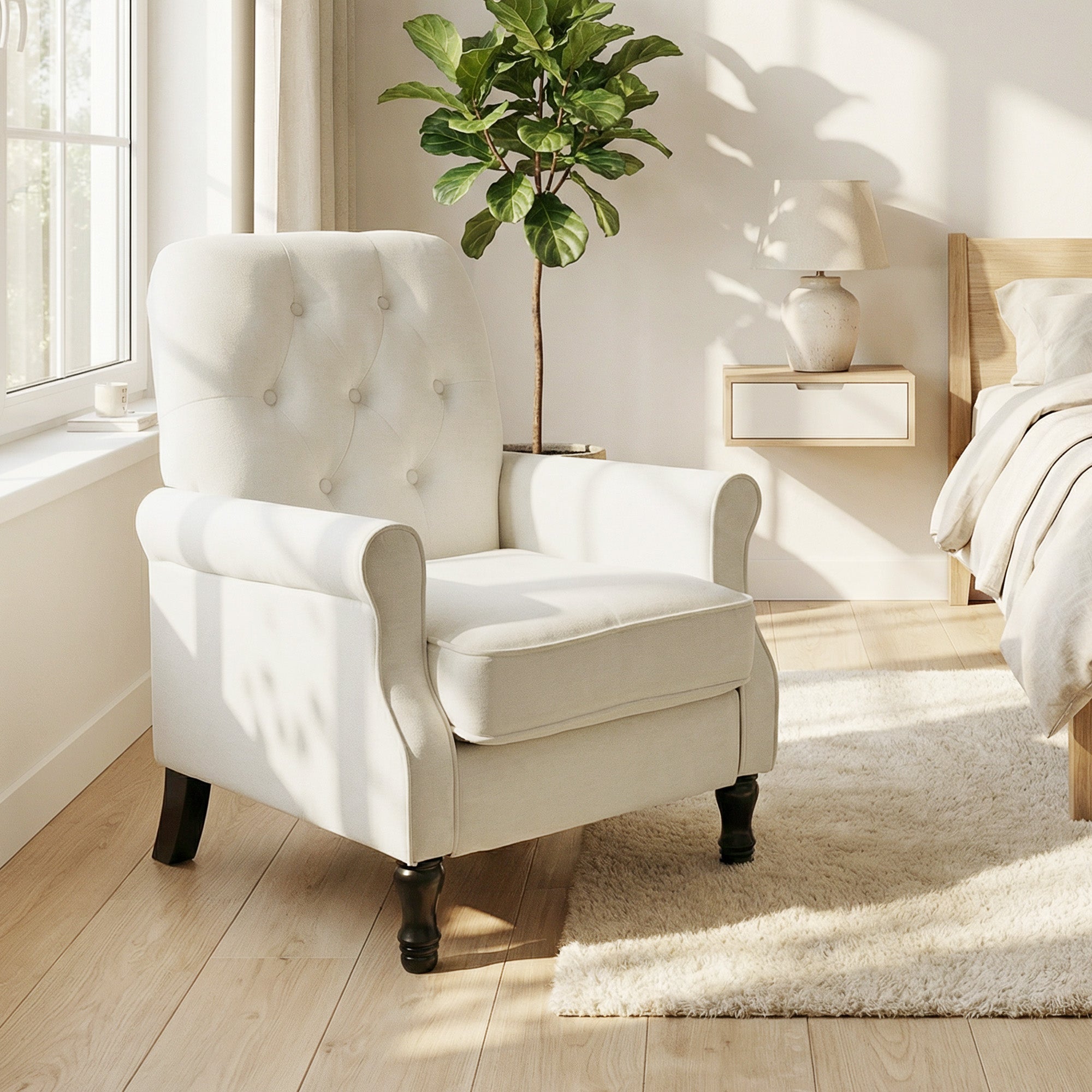 Accent Chair Mid-Century Modern Armchair Cream-DECOROLALA