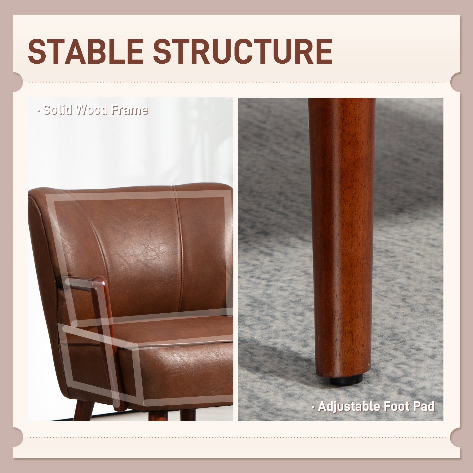 Accent Chair, Modern Brown PU Leather Living Room Armchair with Wood Legs-DECOROLALA