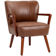 Accent Chair, Modern Brown PU Leather Living Room Armchair with Wood Legs-DECOROLALA