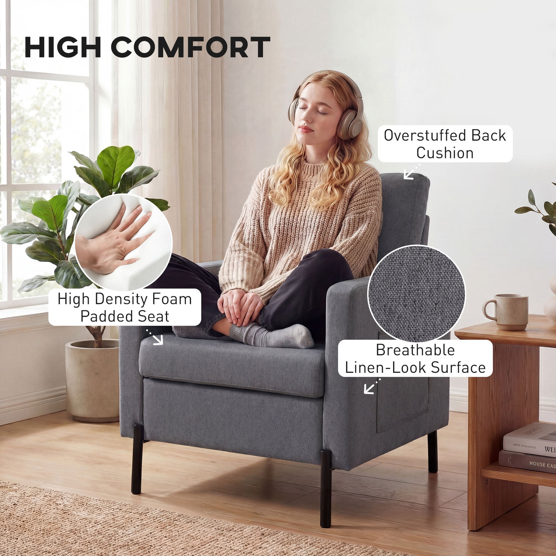 Accent Chair Modern Dark Grey-DECOROLALA