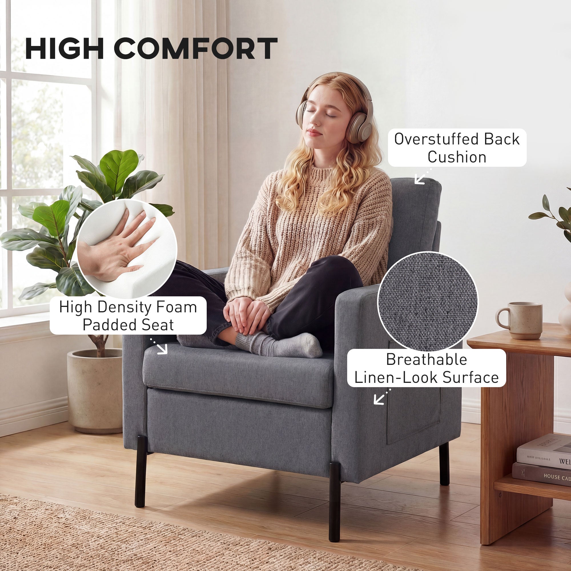 Accent Chair Modern Dark Grey-DECOROLALA