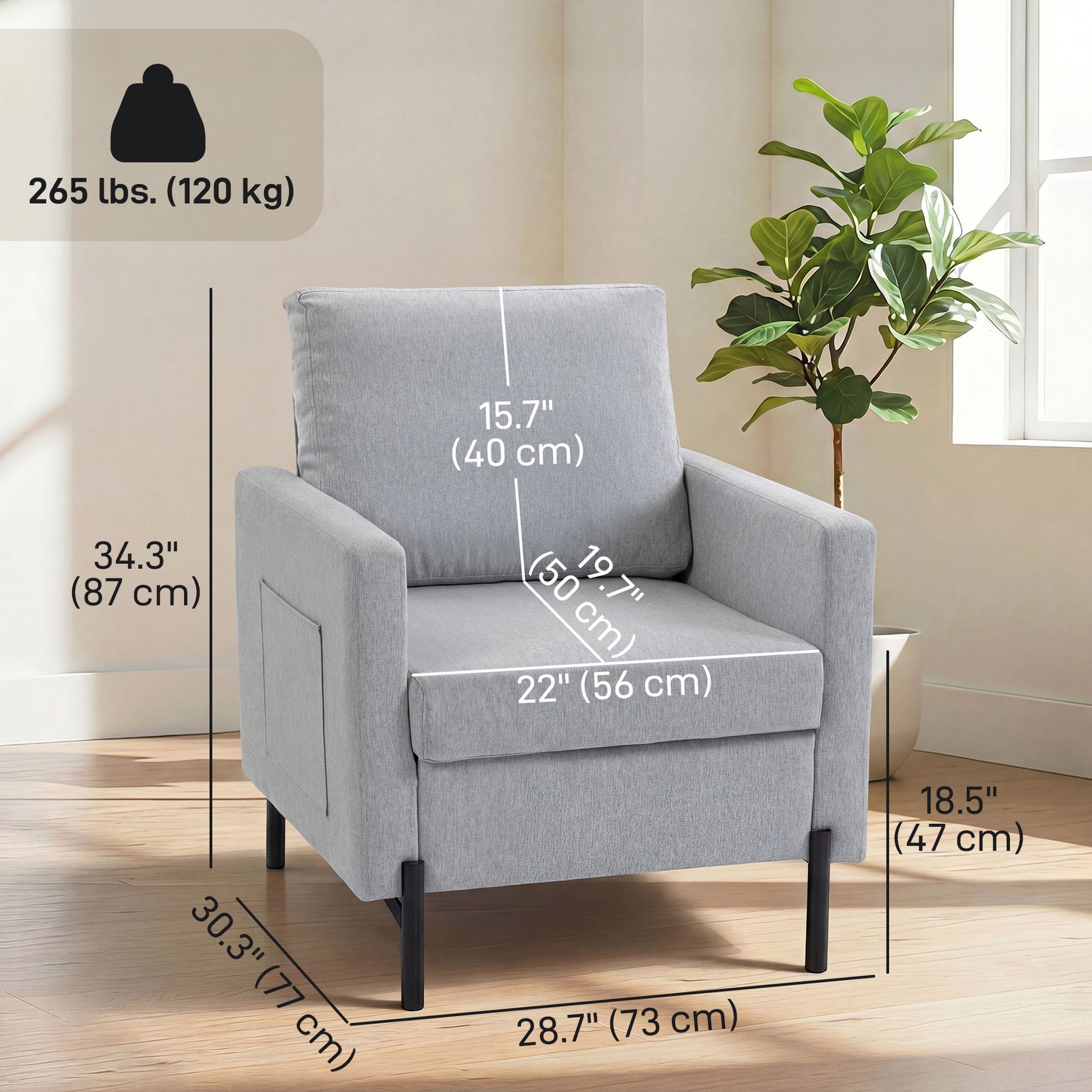 Accent Chair Modern Upholstered Light Grey-DECOROLALA