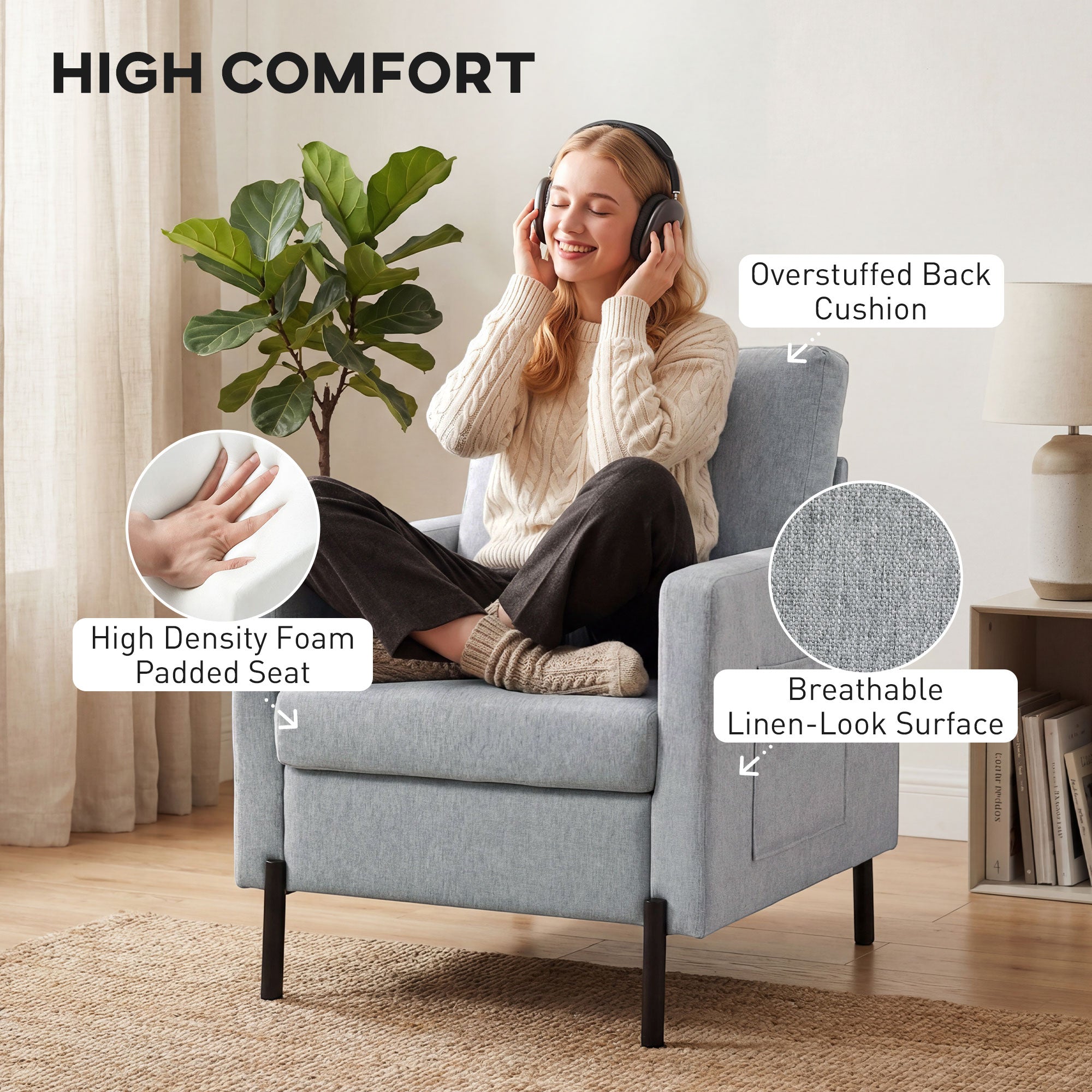 Accent Chair Modern Upholstered Light Grey-DECOROLALA