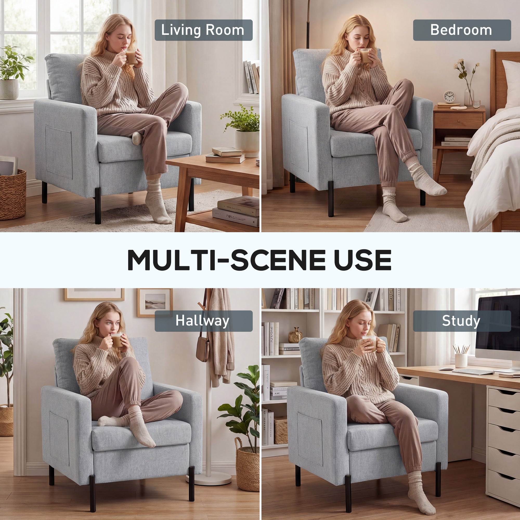 Accent Chair Modern Upholstered Light Grey-DECOROLALA