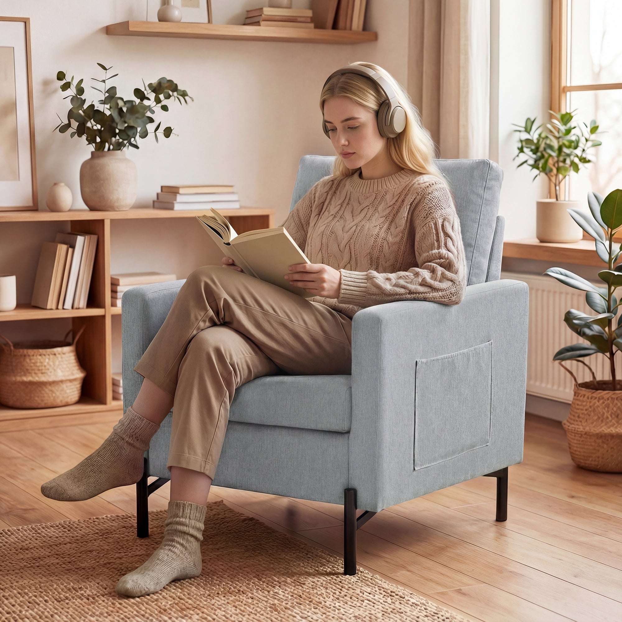 Accent Chair Modern Upholstered Light Grey-DECOROLALA