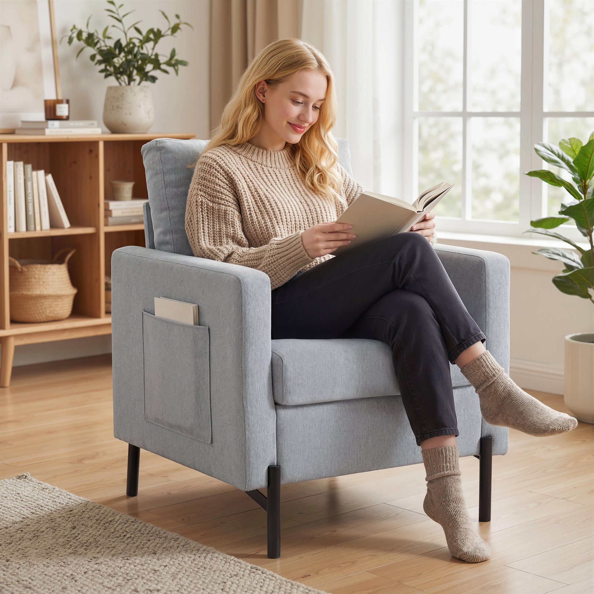 Accent Chair Modern Upholstered Light Grey-DECOROLALA