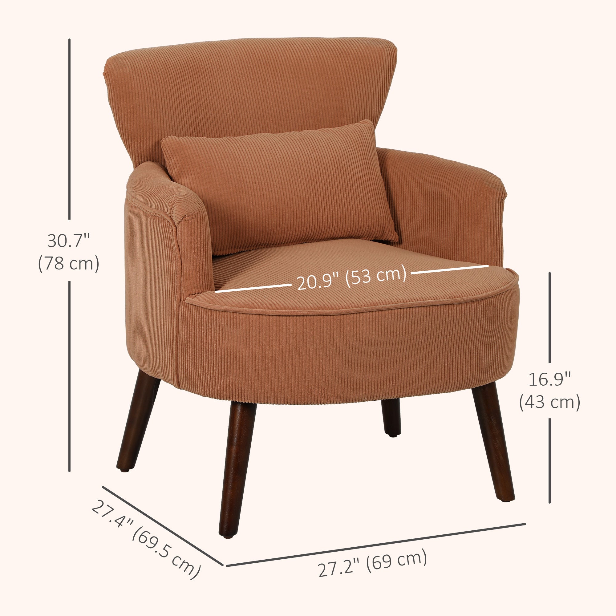 Accent Chair - Orange Corduroy Wingback-DECOROLALA