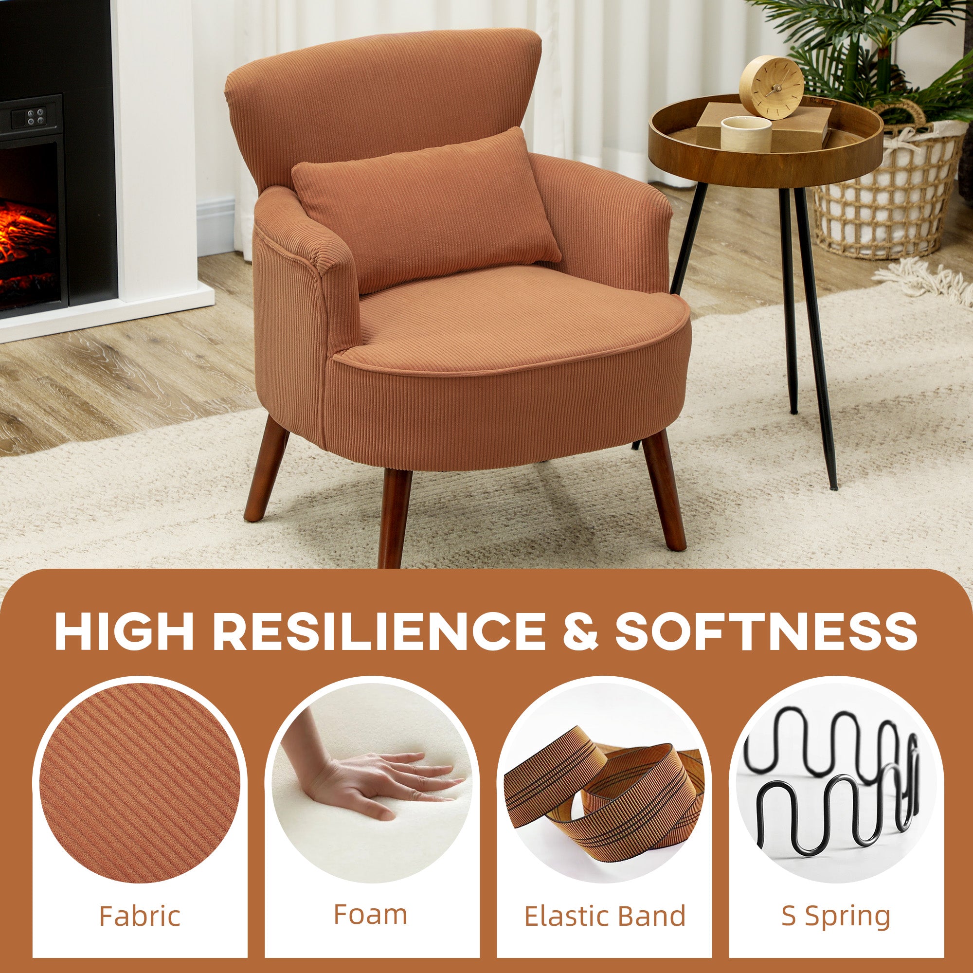 Accent Chair - Orange Corduroy Wingback-DECOROLALA