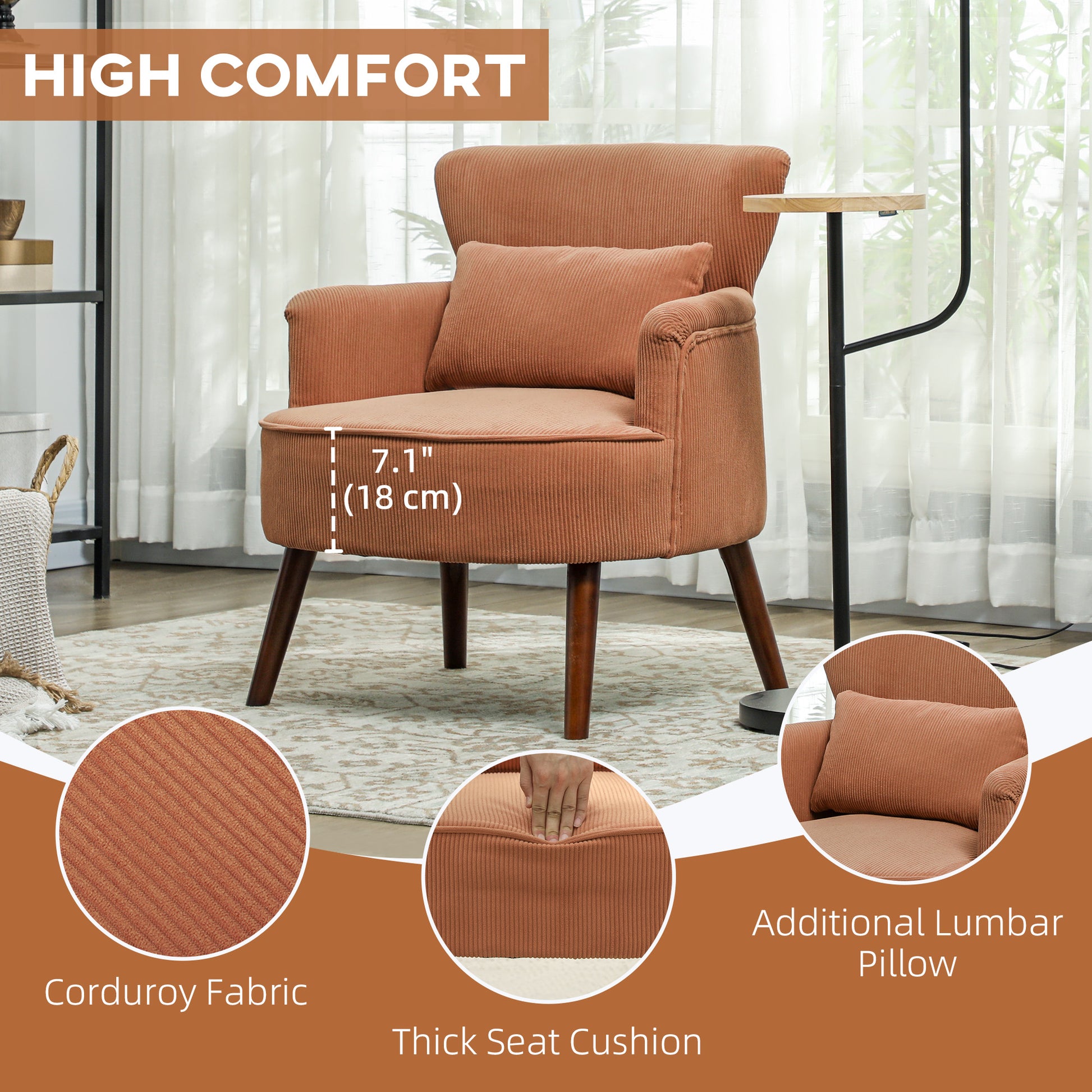 Accent Chair - Orange Corduroy Wingback-DECOROLALA