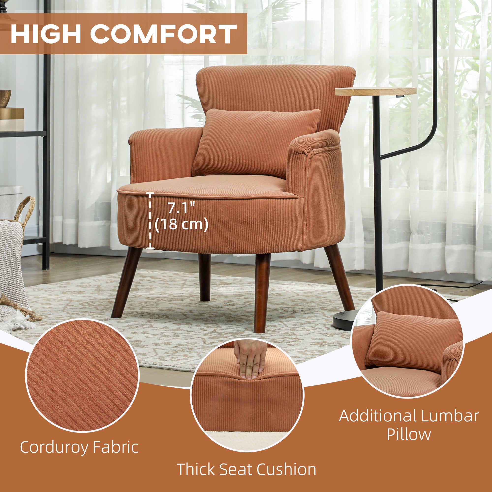 Accent Chair - Orange Corduroy Wingback-DECOROLALA