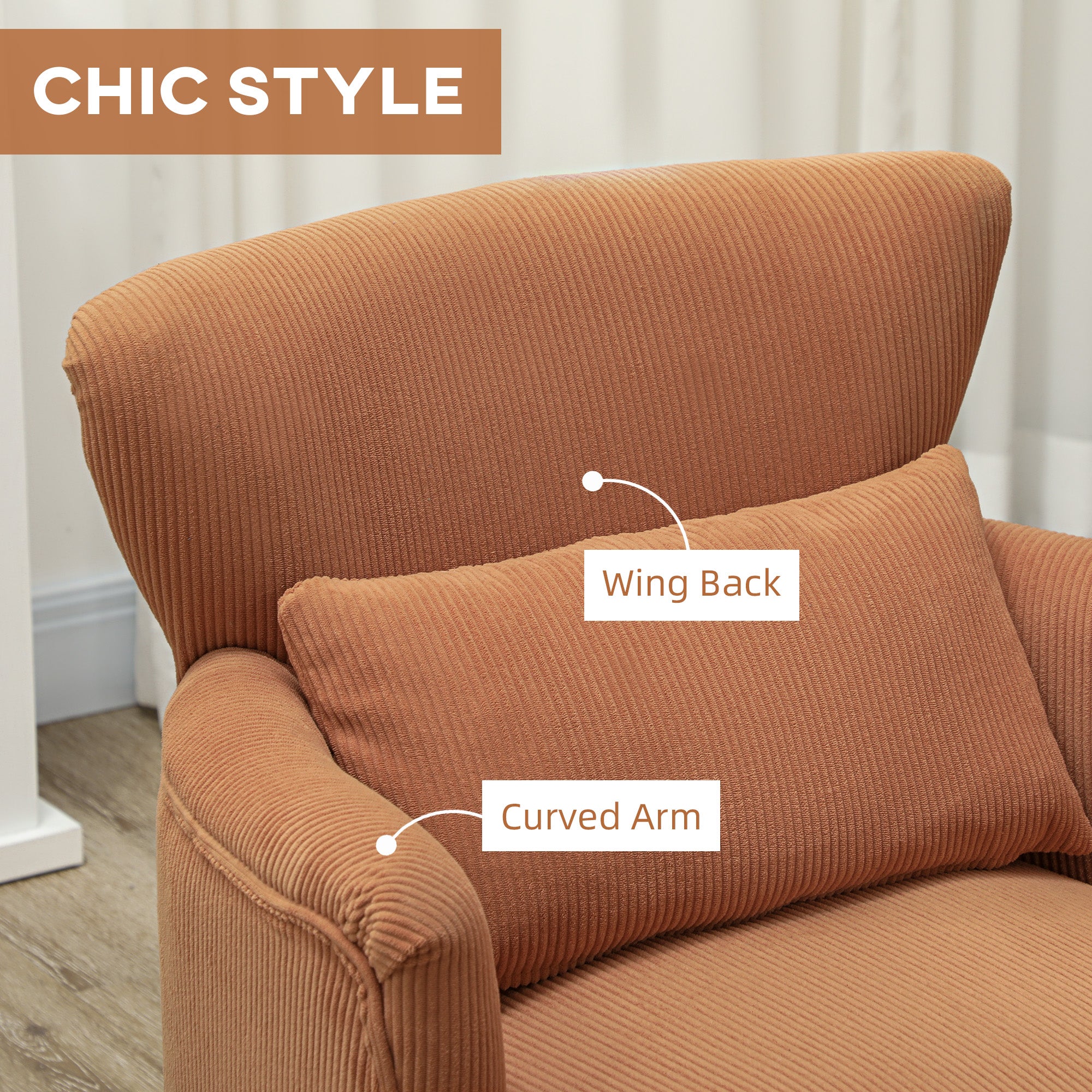 Accent Chair - Orange Corduroy Wingback-DECOROLALA