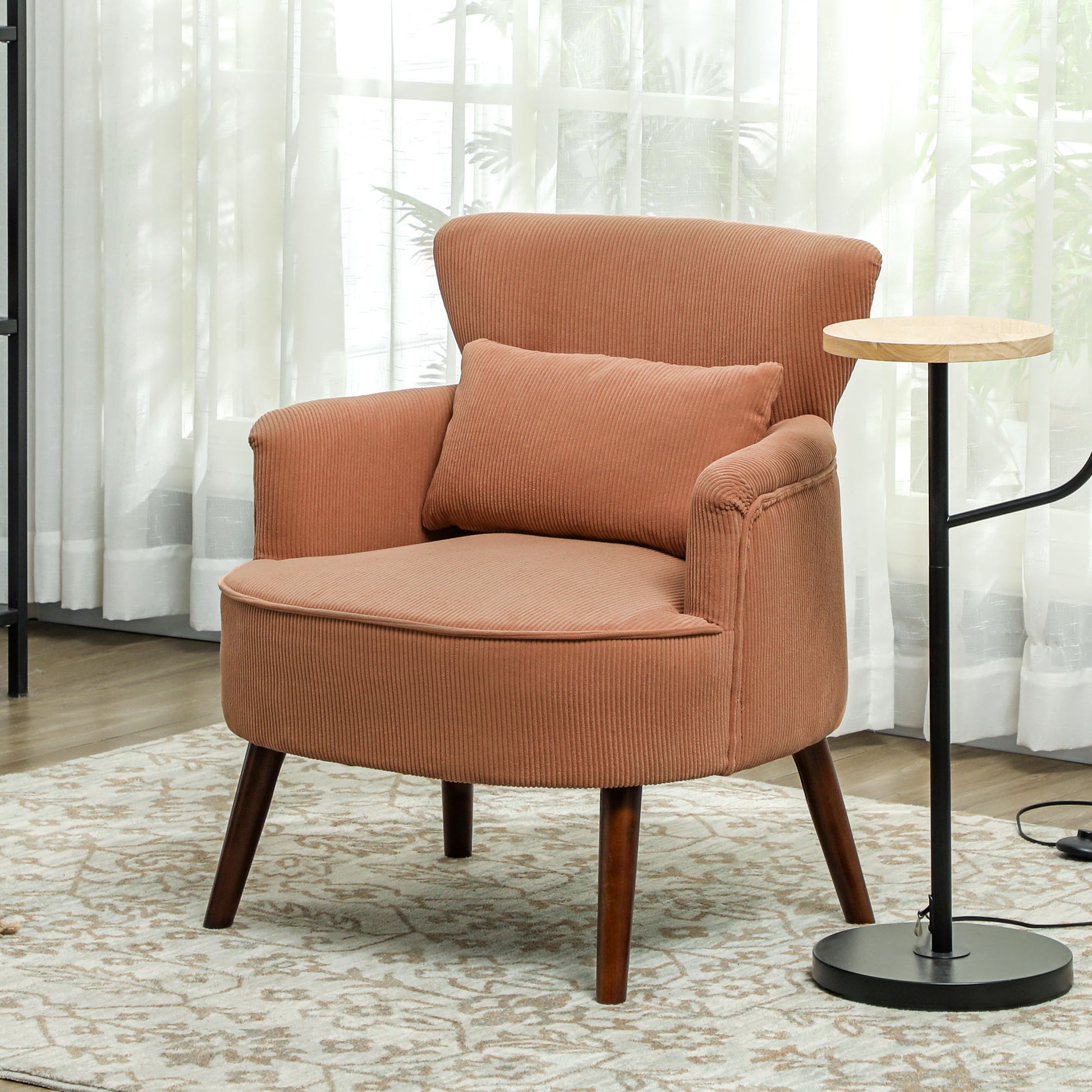 Accent Chair - Orange Corduroy Wingback-DECOROLALA