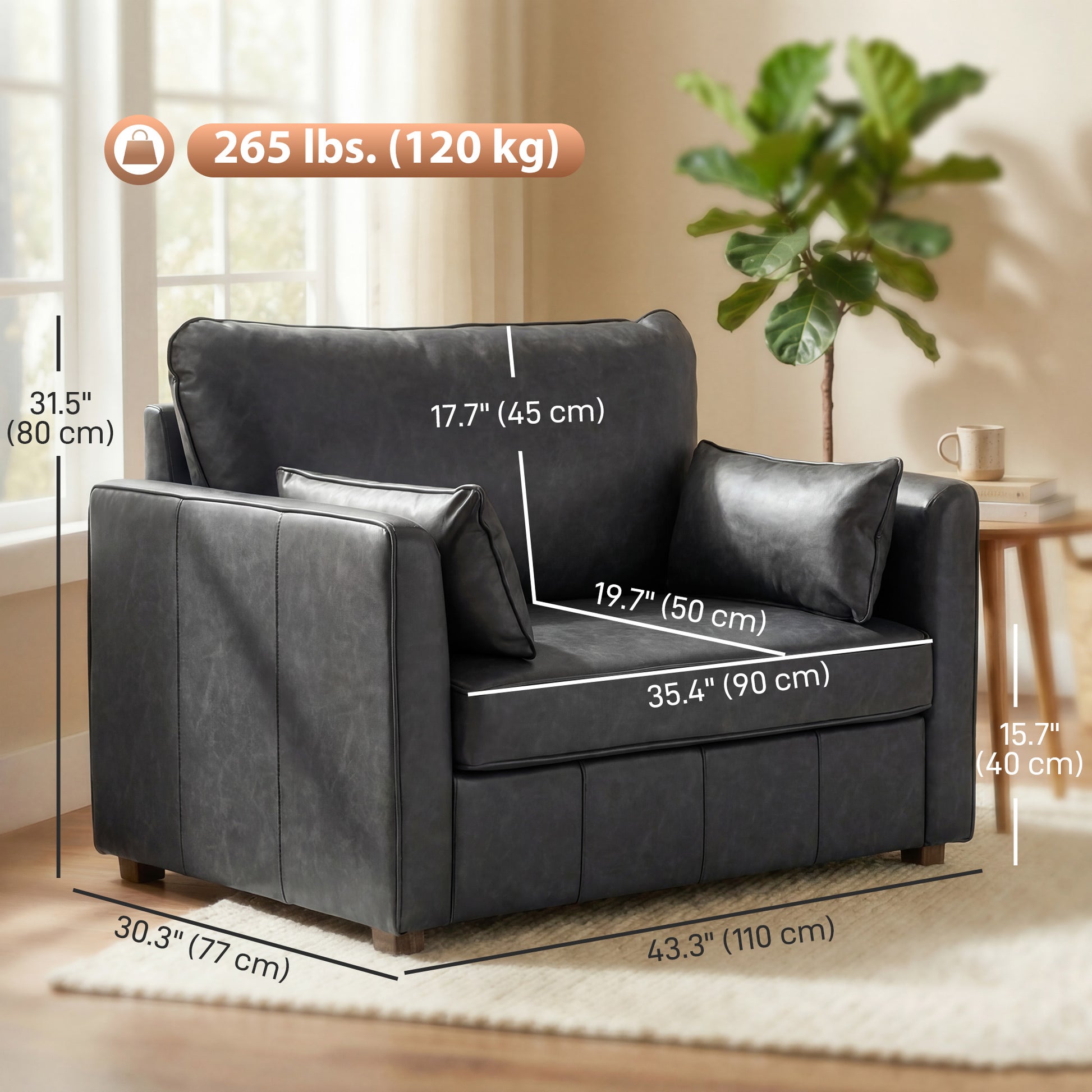 Accent Chair PU Leather Black 35.4" Wide-DECOROLALA