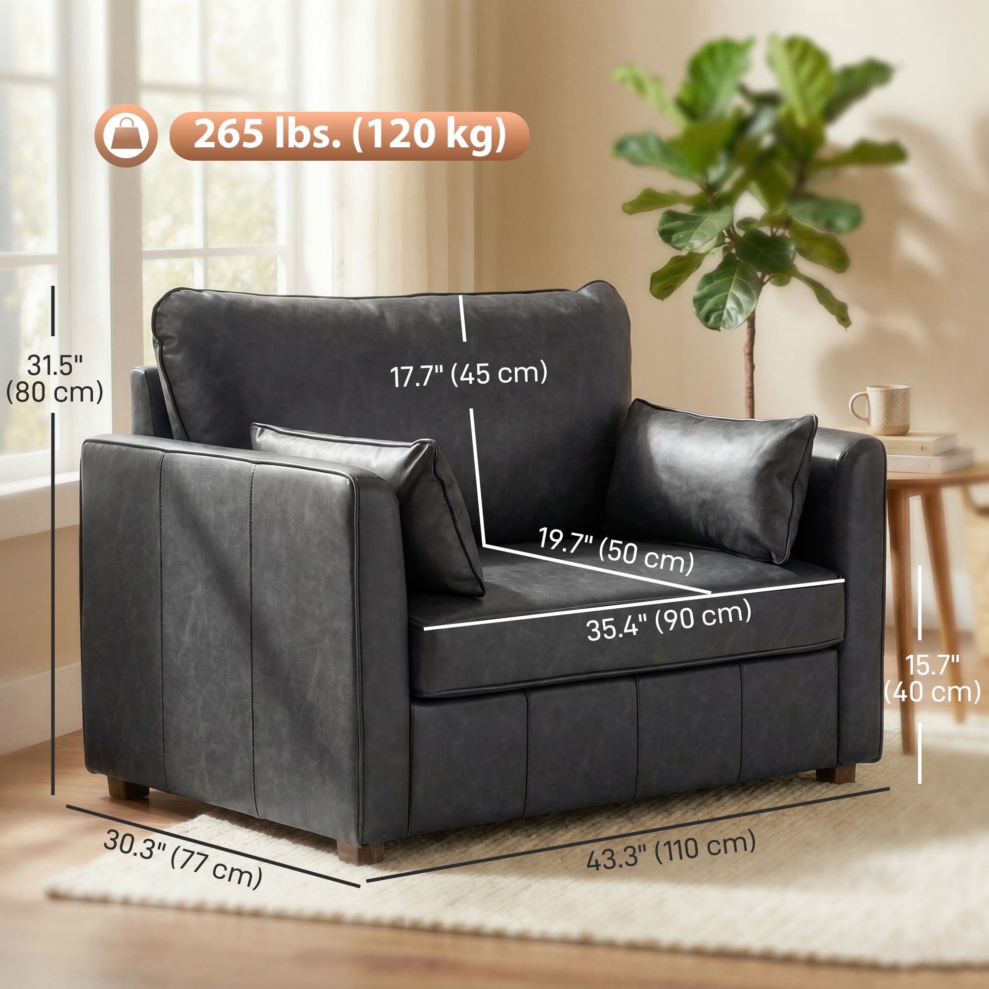 Accent Chair PU Leather Black 35.4" Wide-DECOROLALA