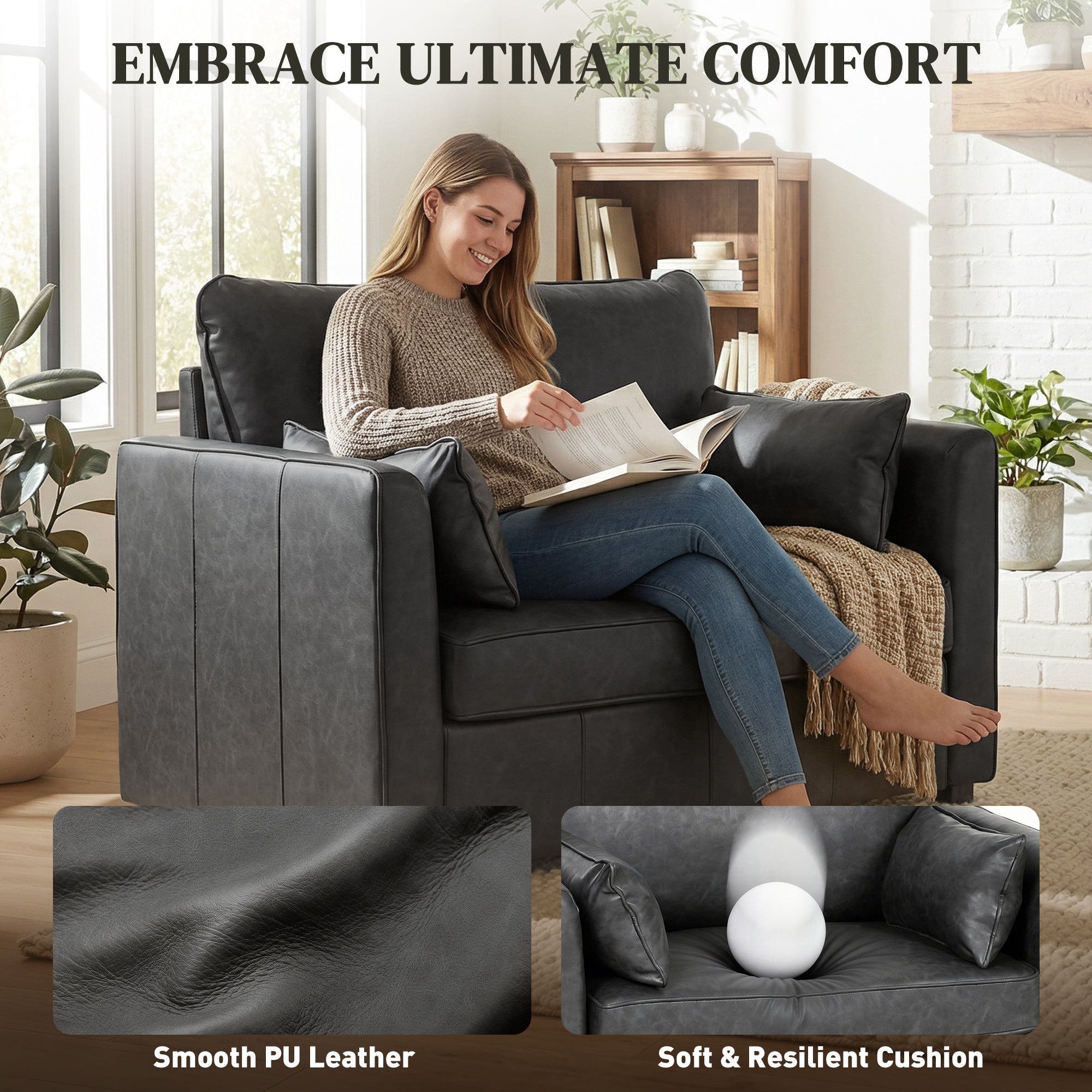 Accent Chair PU Leather Black 35.4" Wide-DECOROLALA