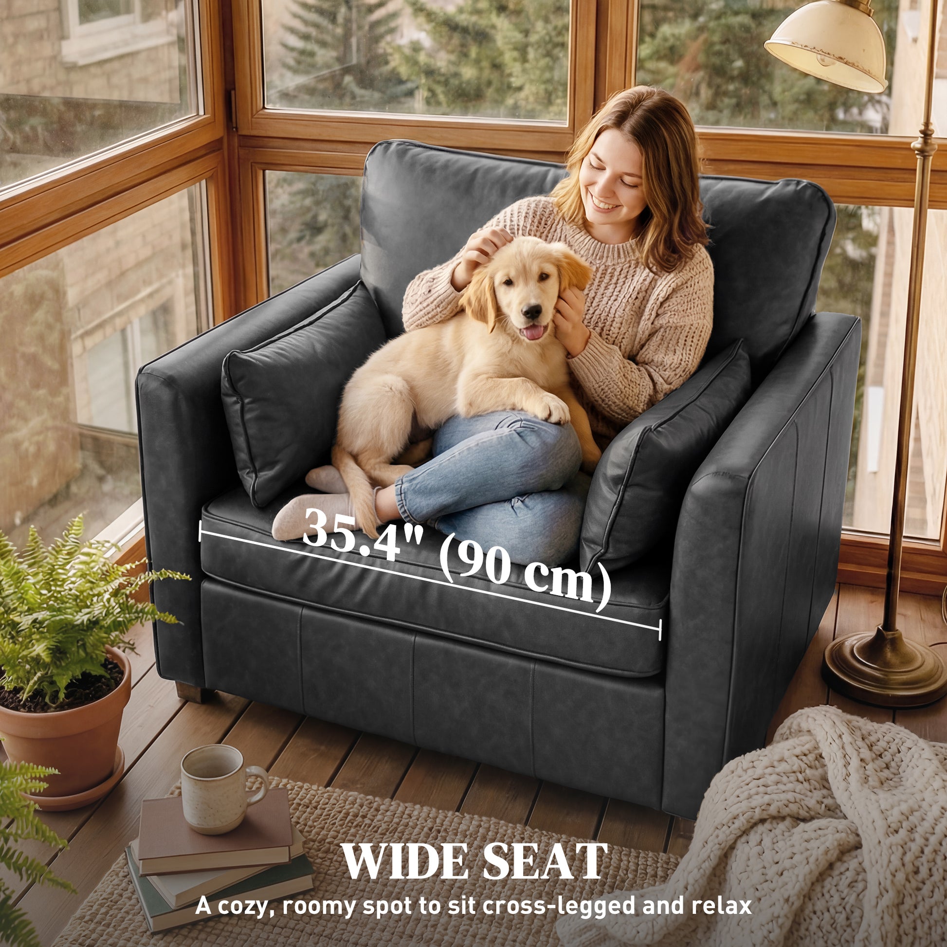 Accent Chair PU Leather Black 35.4" Wide-DECOROLALA
