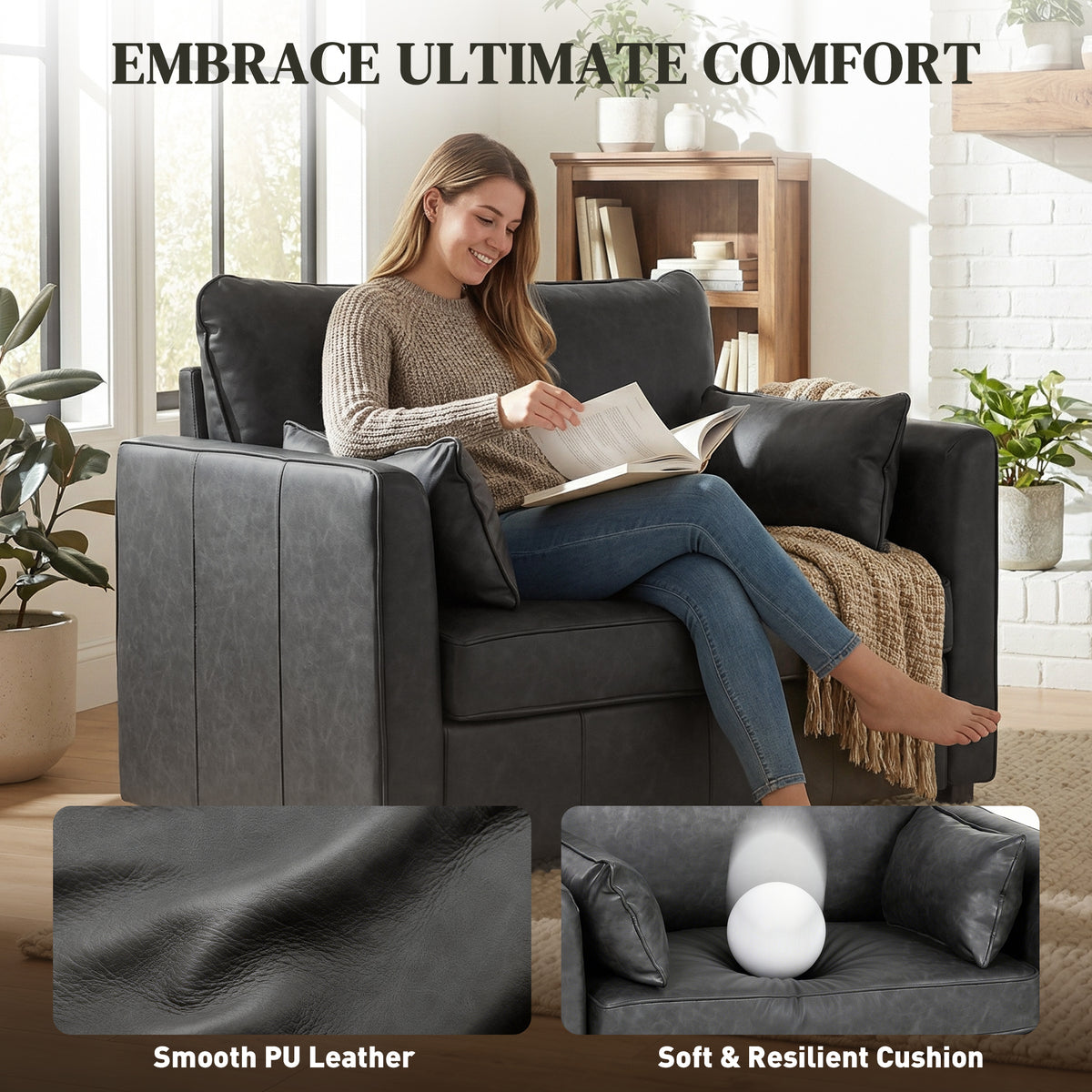 Accent Chair PU Leather Black 35.4" Wide-DECOROLALA